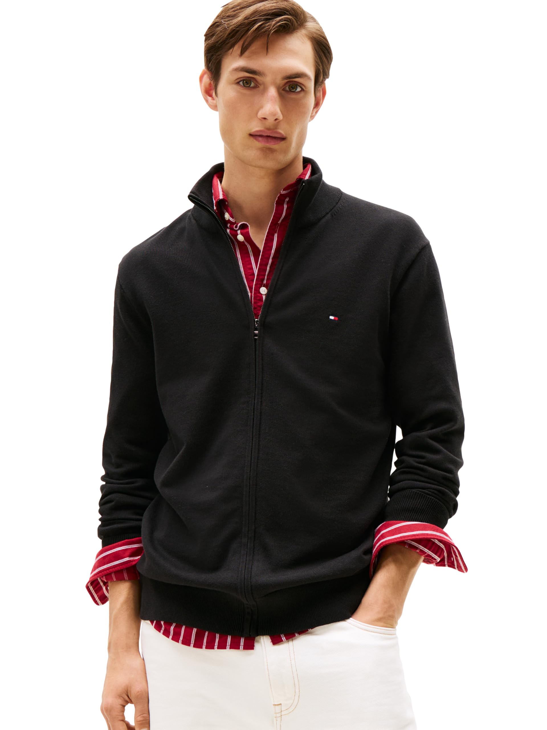 Tommy Hilfiger Herren Leichter Durchgehendem Reißverschluss Pullover, Schwarz, XL