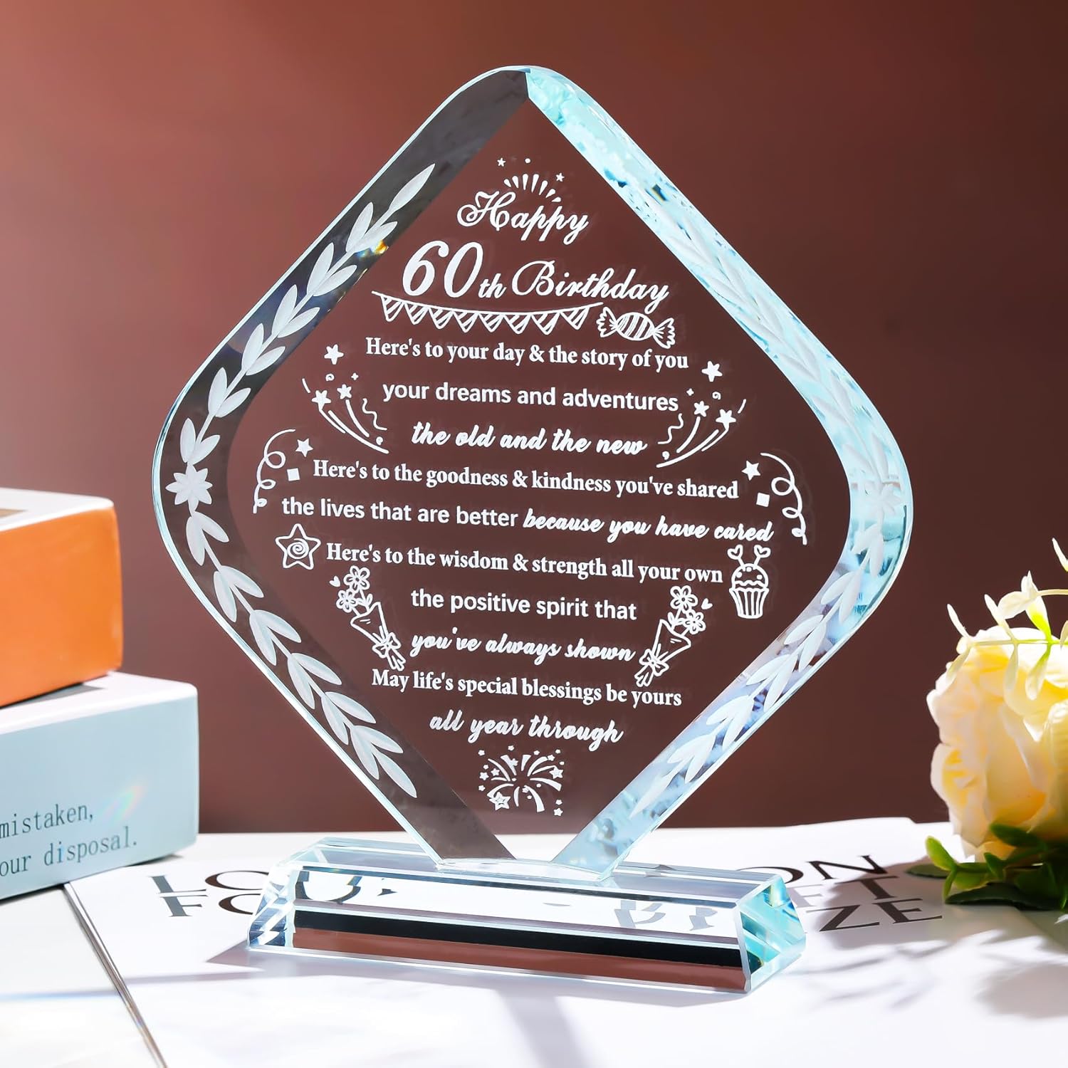 YWHL 60th Birthday Gifts for Men Women Crystal 60th Bday Decorations Best 60 Year Old Birthday Gift Ideas for Mom Grandma Wife Dad Born in 1965 - Image 2