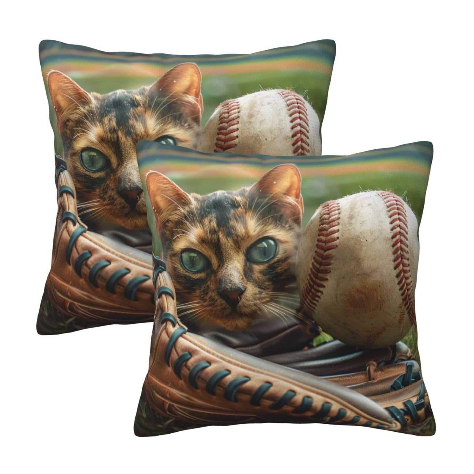 kkvhhyuo Baseball Print Pillow Covers Set of 2, Square Decorative Cushion Covers with Hidden Zipper, Throw Pillow Cases for Living Room Sofa Bed Chair, 50x50 cm