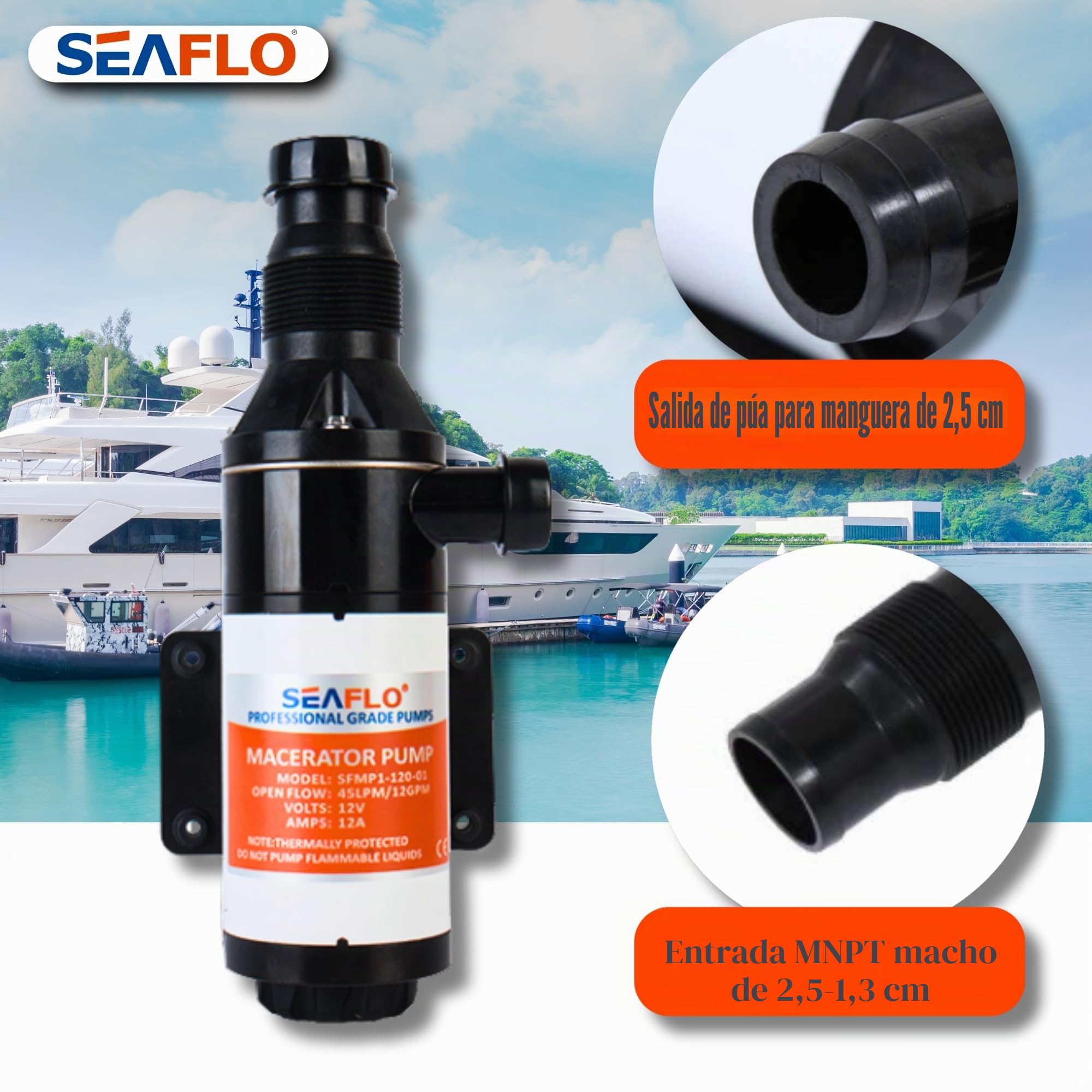 SEAFLO Nuevo sistema de bomba maceradora de 12 V para motor mejorado RV Marine 01 Series