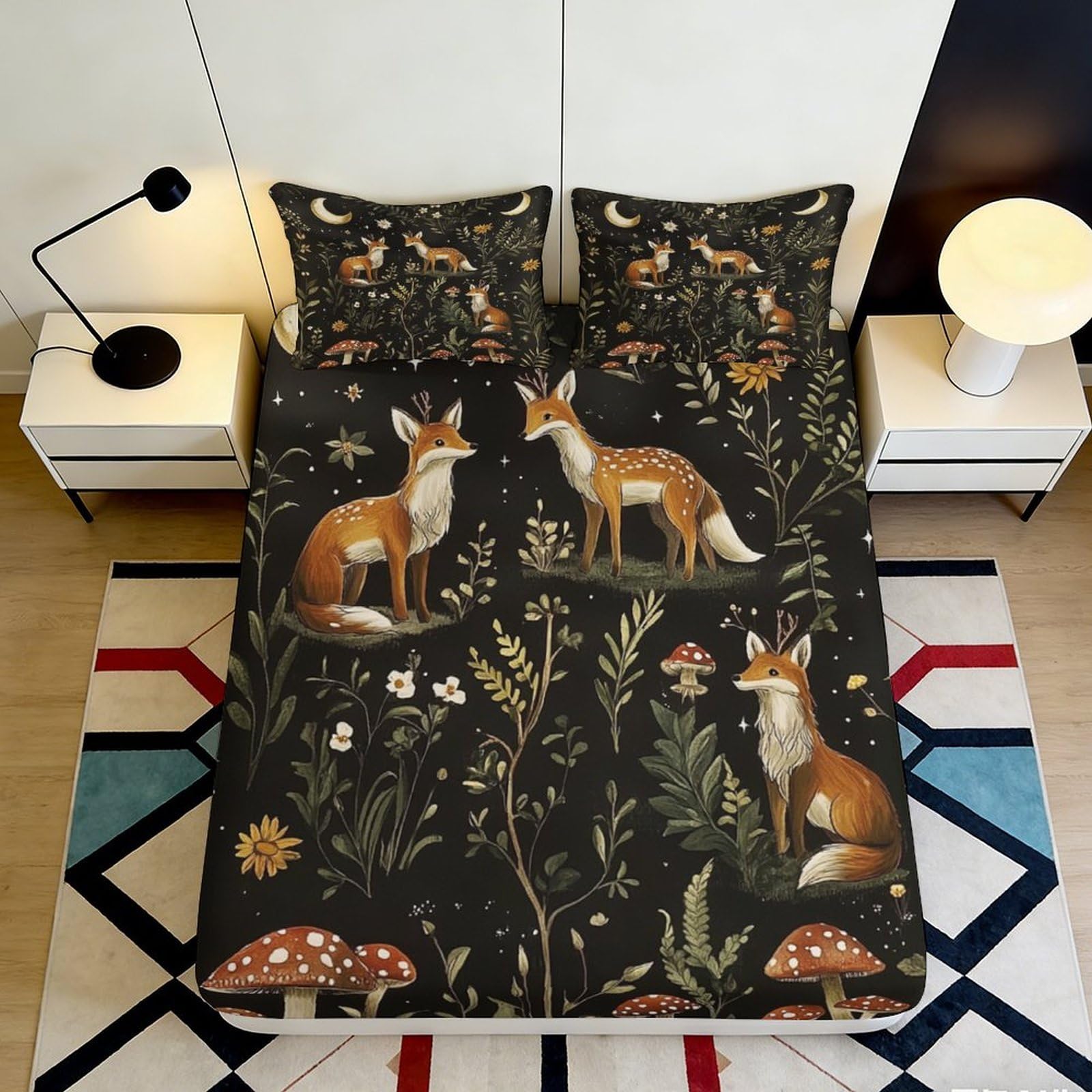 Jqzkxnhpbr Style-8 3D Printed Forest Fox Fitted Sheet Microfiber Soft Woodland Mushroom Mattress Cover For Bedroom Dorm Home Decor 90X200x25cm