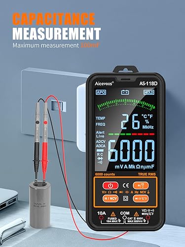 Miniatura 9 de Aicevoos AS-118D Multímetro digital inteligente Voltímetro de rango automático Probador eléctrico Mide voltaje corriente Capacitancia Resistencia