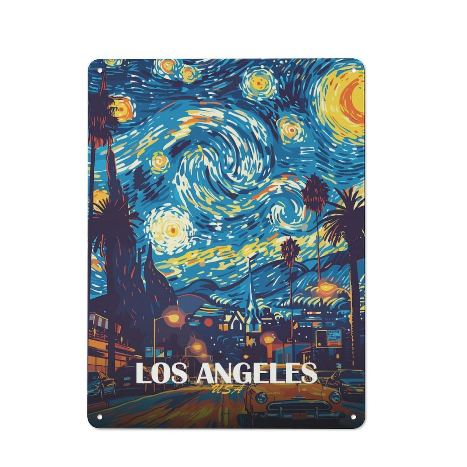 Junmoney Style-16 Modern Retro Decorative Metal Plaque 40X30cm Featuring Los Angeles Starry Night Art, Loft Wall Plaque For Flat, Bar, Studio Or Gallery Wall