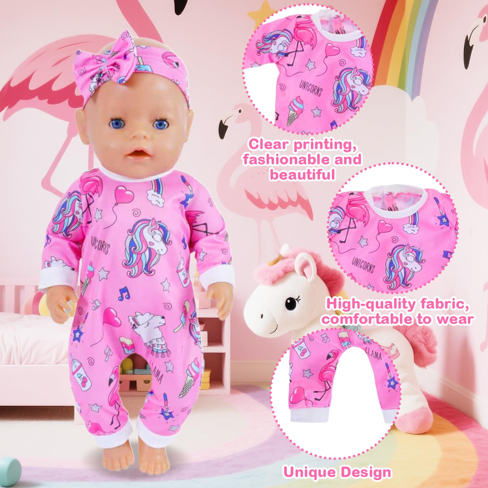 Baby Doll Clothes for 16-18 Inch Dolls, 6 Packs Baby Doll Outfits mit Pink, Pink, Blue, 16-18 inches - Image 4