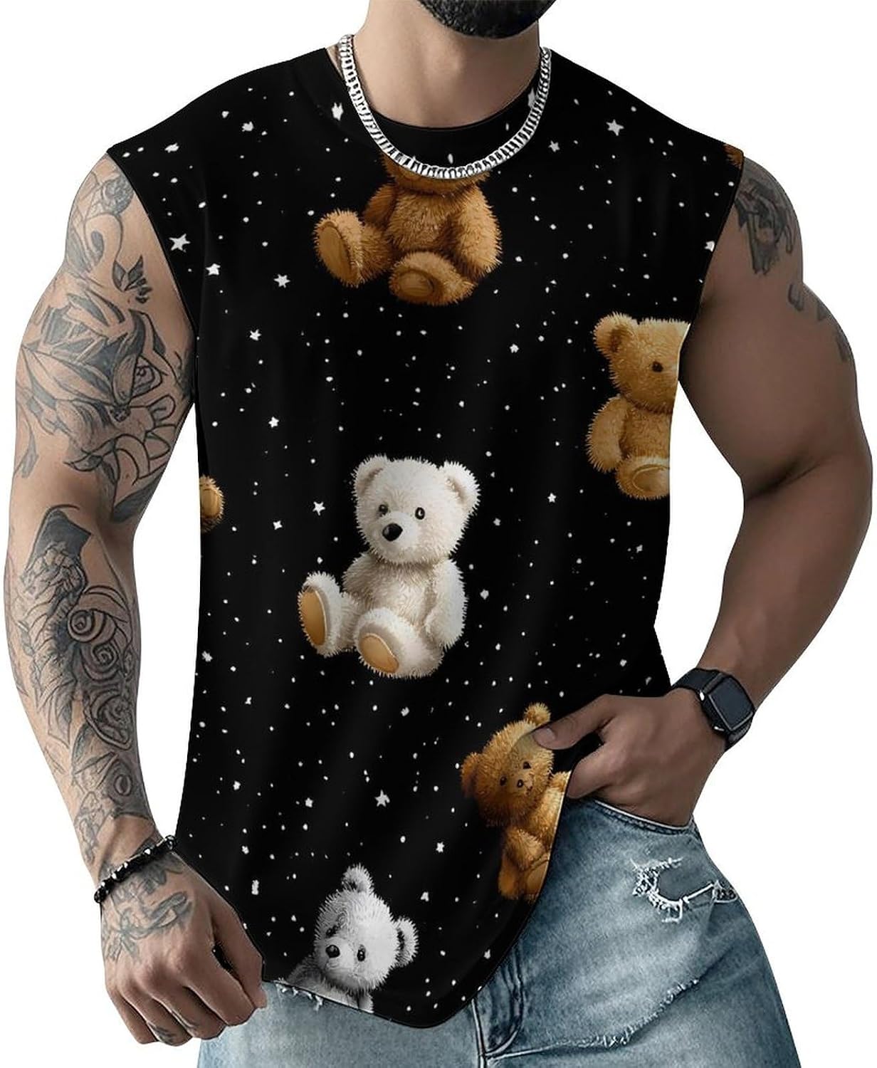 Teddy Bears Polka Dots Men's Sleeveless Shirt Small