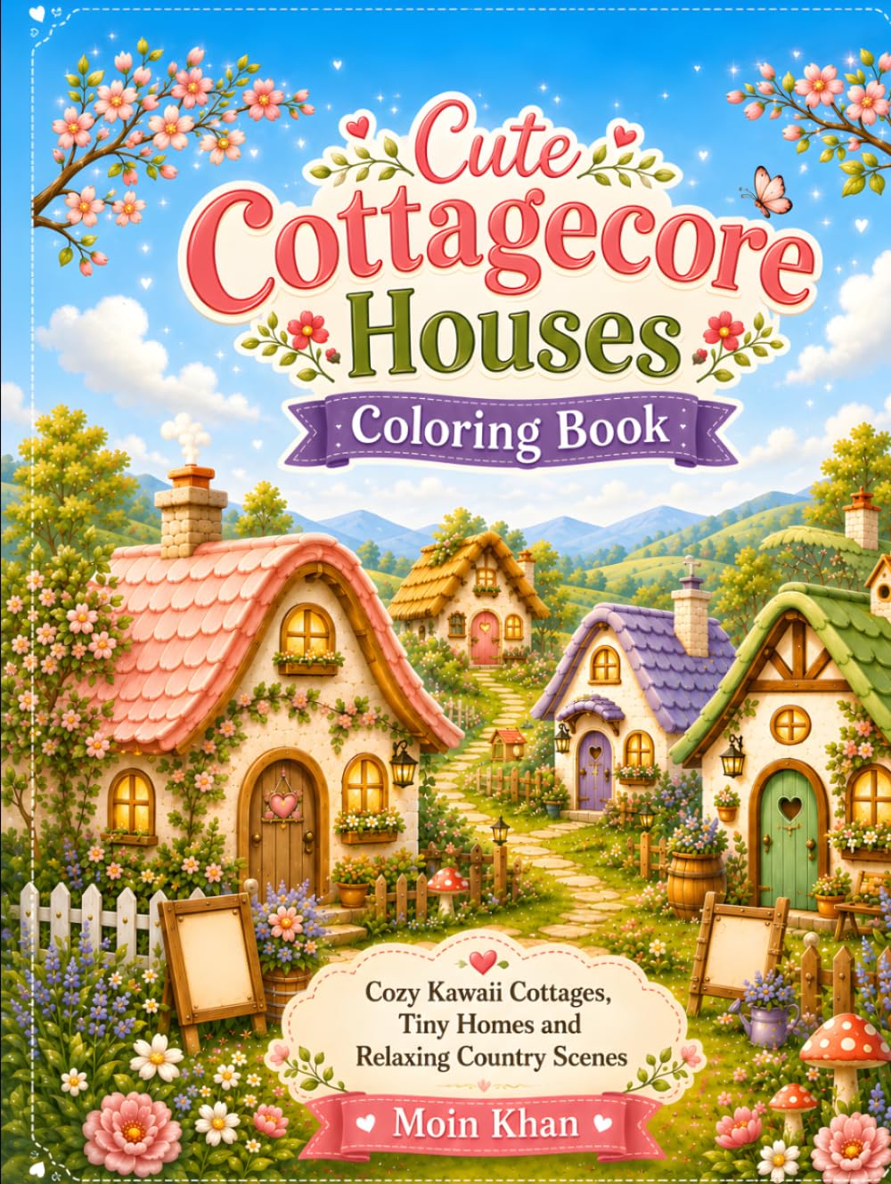Cute Cottagecore Houses Coloring Book: Cozy Kawaii Cottages, Tiny Homes, Garden Houses, Fairy-Tale Cabins and Relaxing Country Scenes for Kids, Teens and Adults
