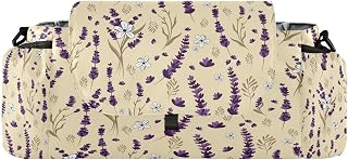 CUPADA Purple Lavenders Universal Baby Stroller Organizer with Cup Holders, Large Capacity Spring Leaves Floral Stroller Organizer Bag Adjustable Strap Fit Most All Strollers