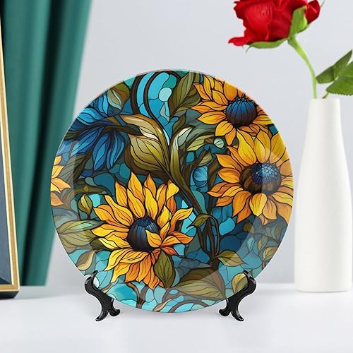 Miniatura 6 de Platos decorativos, diseño floral de otoño azul y naranja, plato de cena de cerámica con soporte de exhibición, decoración para colgar en la pared