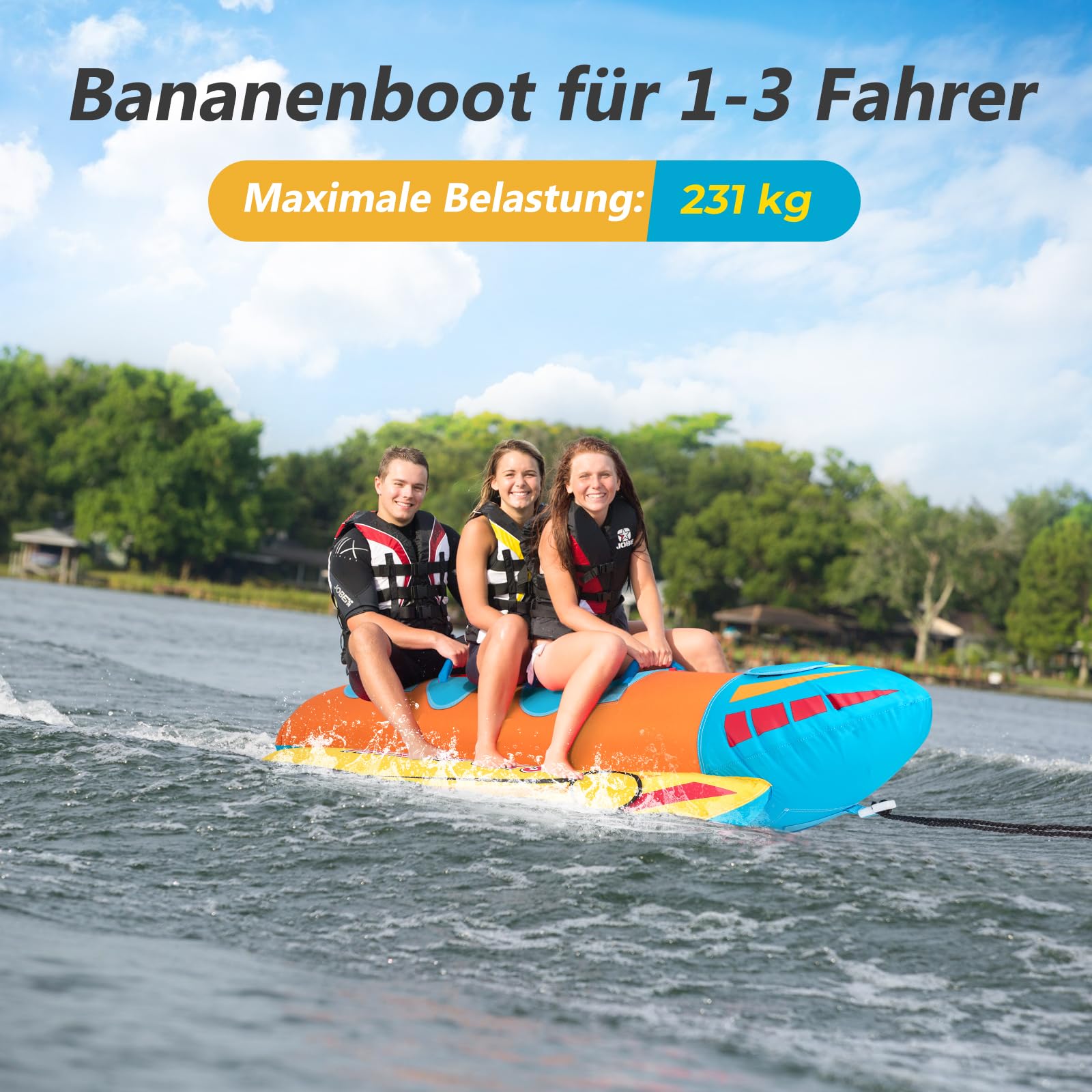 GYMAX Tubo Inflable para Bote de 1-3 Personas con Capacidad de 231 kg con Cubierta Completa de Nylon, Remolcable con Asas de Fácil Agarre y Almohadillas EVA, para Jóvenes y Adultos