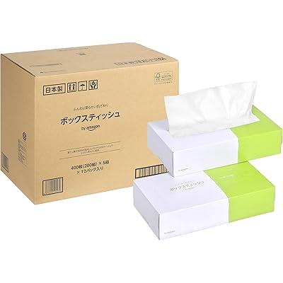 by Amazon ボックスティッシュ FSC認証紙 400枚(200組)×60箱入(5P×12パック)【ケース販売】
