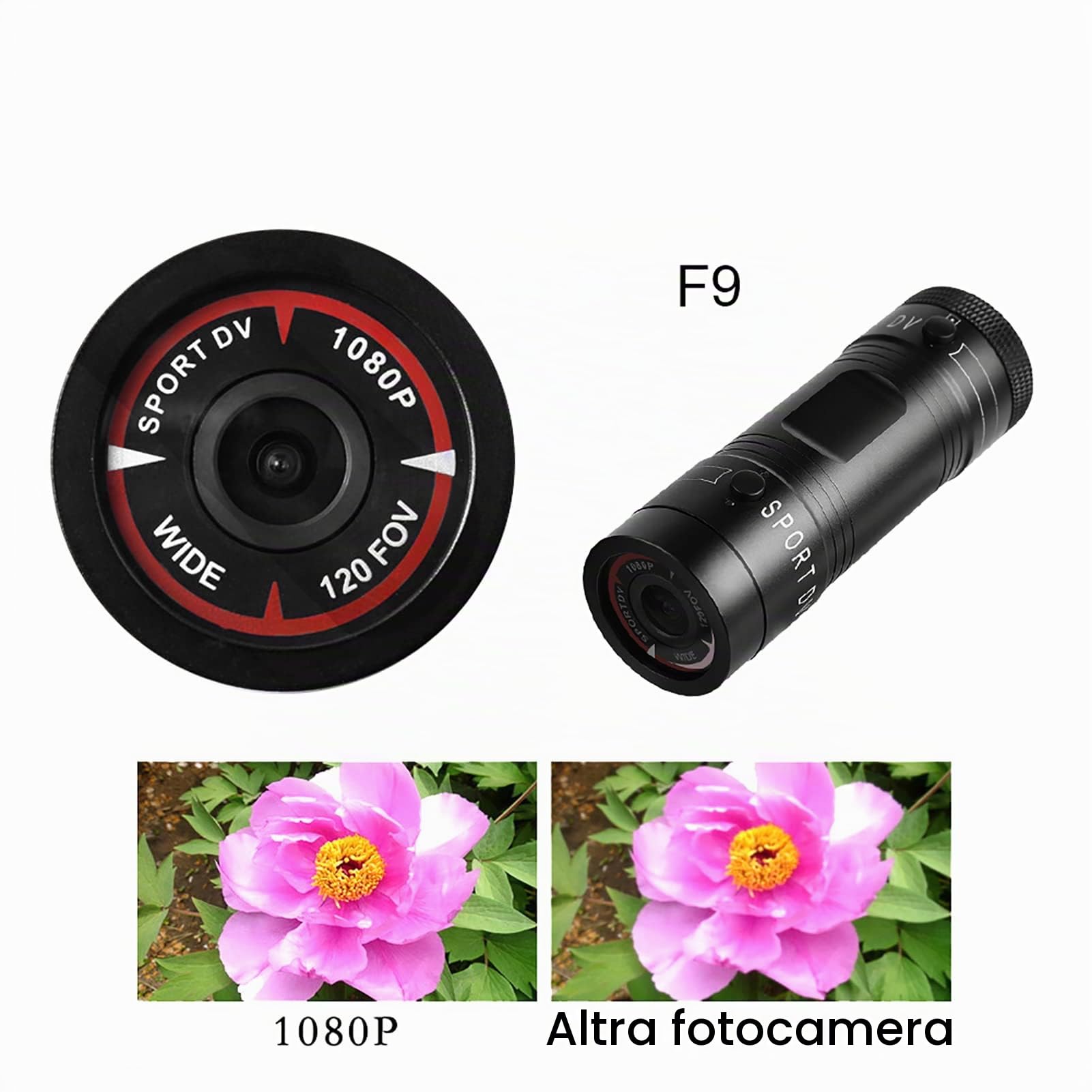 Fotocamera Sport Action DV, Telecamera per casco da bicicletta portatile Full HD 1080P, telecamera per auto impermeabile a 120 gradi per caccia, pesca, escursionismo, ciclismo, sport all'aria aperta