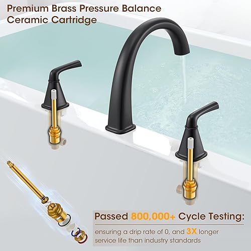 Miniatura 56 de Grifo de bañera romana de alto flujo con ducha de mano, grifo de bañera negro mate de 4 agujeros con válvula, grifos de bañera generalizados