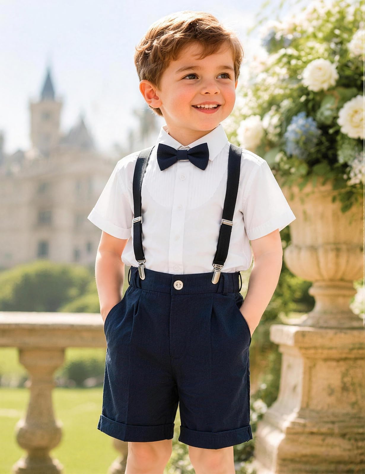 mintgreen Bambino Ragazzi Costume, Bambini Matrimonio Tuxedo Bow Cravatta Appeso Manica Corta Set di abiti, 1-4 anni