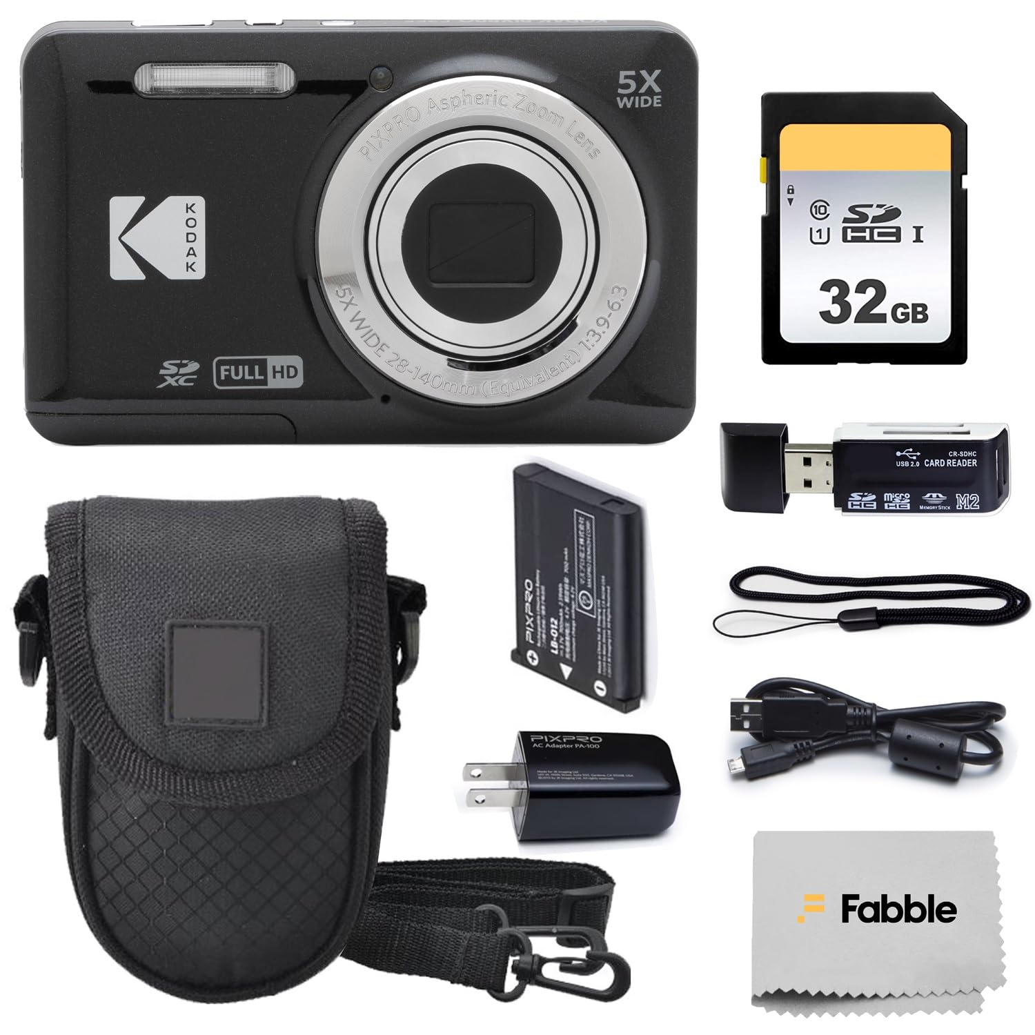 KODAK PIXPRO FZ55 16MP Digital Point & Shoot Camera, 5X Optical Zoom, 28mm Wide Angle, 1080P Full HD Video, Bundle with 32GB SD Card, Protective Case, and Hi-Speed Card Reader (Black)-image-9