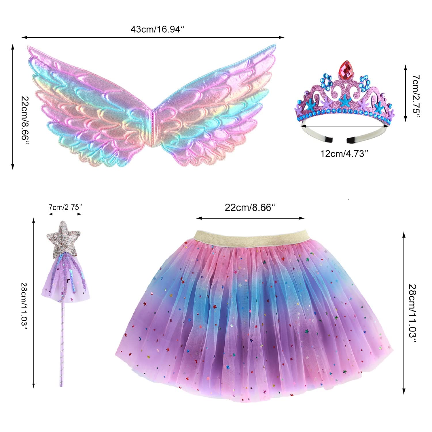 M MUNCASO Ragazze Fata Costume Fancy Dress Up Set di costumi da farfalla Principessa Abito Set di costumi in tulle con ali di farfalla, bacchetta magica e set di cerchietti per bambine 3-8 anni