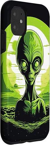 Vista 9 de iPhone 14 Pro Cute Green Alien Head UFO Space Face Alien Case