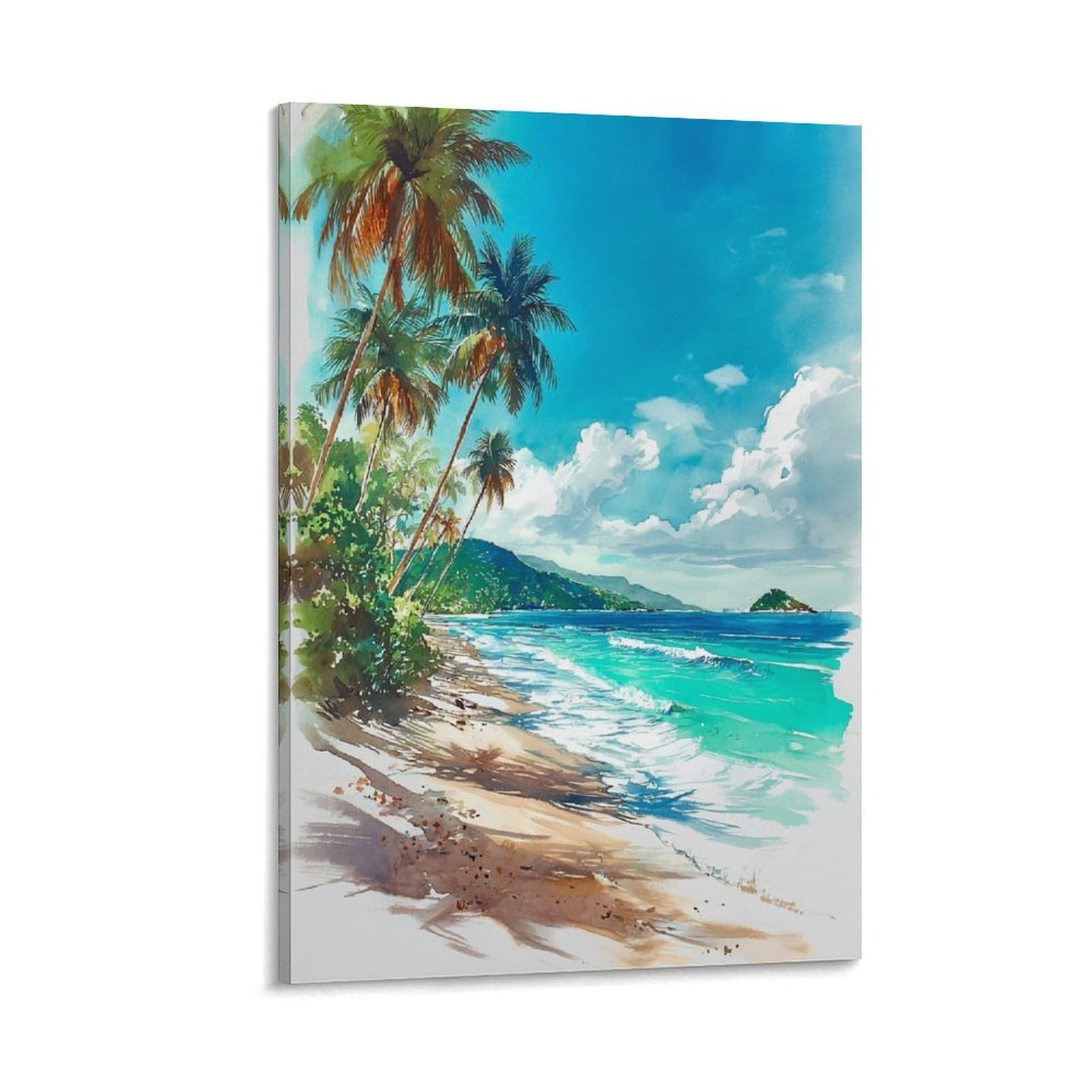 LCYNNH Belize Beach Watercolor Painting Caribbean Travel 16x24inch(40x60cm) Print Home Bedroom Office Living Room Decor Canvas