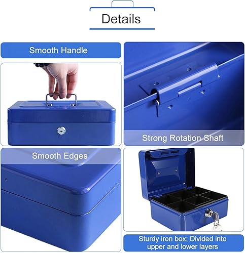 Miniatura 4 de Pequeña caja de metal para efectivo, mini caja de bloqueo de dinero, portátil, organizador de cambio, asa de bloqueo, bandeja extraíble,