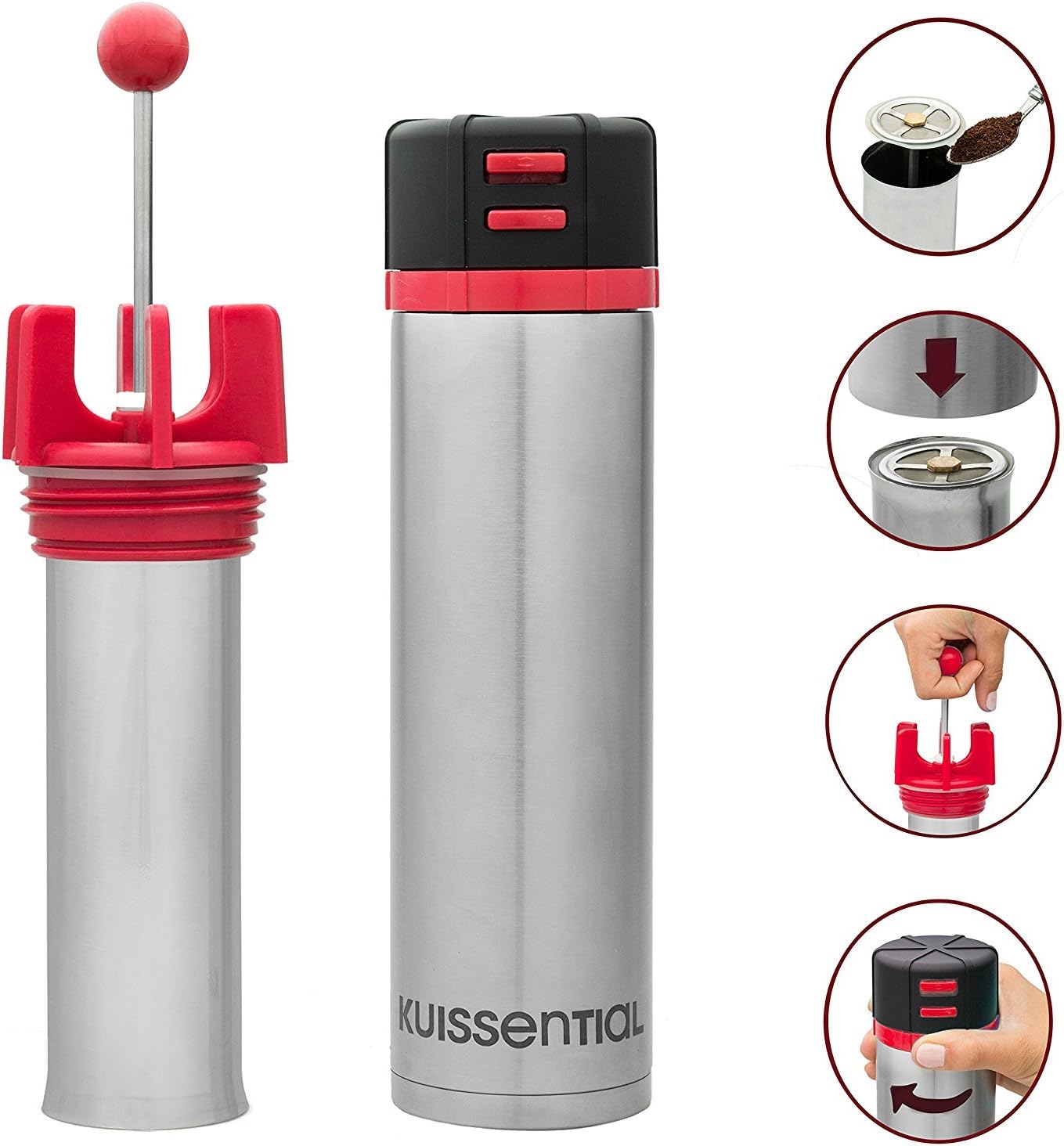 Versa Travel French Press - Reverse Groundless System and Insulated Travel Mug