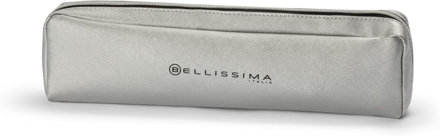Elegant silver storage pouch for the Bellissima Steam Elixir Deluxe hair straightener.