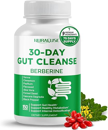 Limpieza intestinal de 30 días con berberina y senna, canela, psyllium, linaza, aloe vera, favorece la salud intestinal, metabolismo saludable, 150