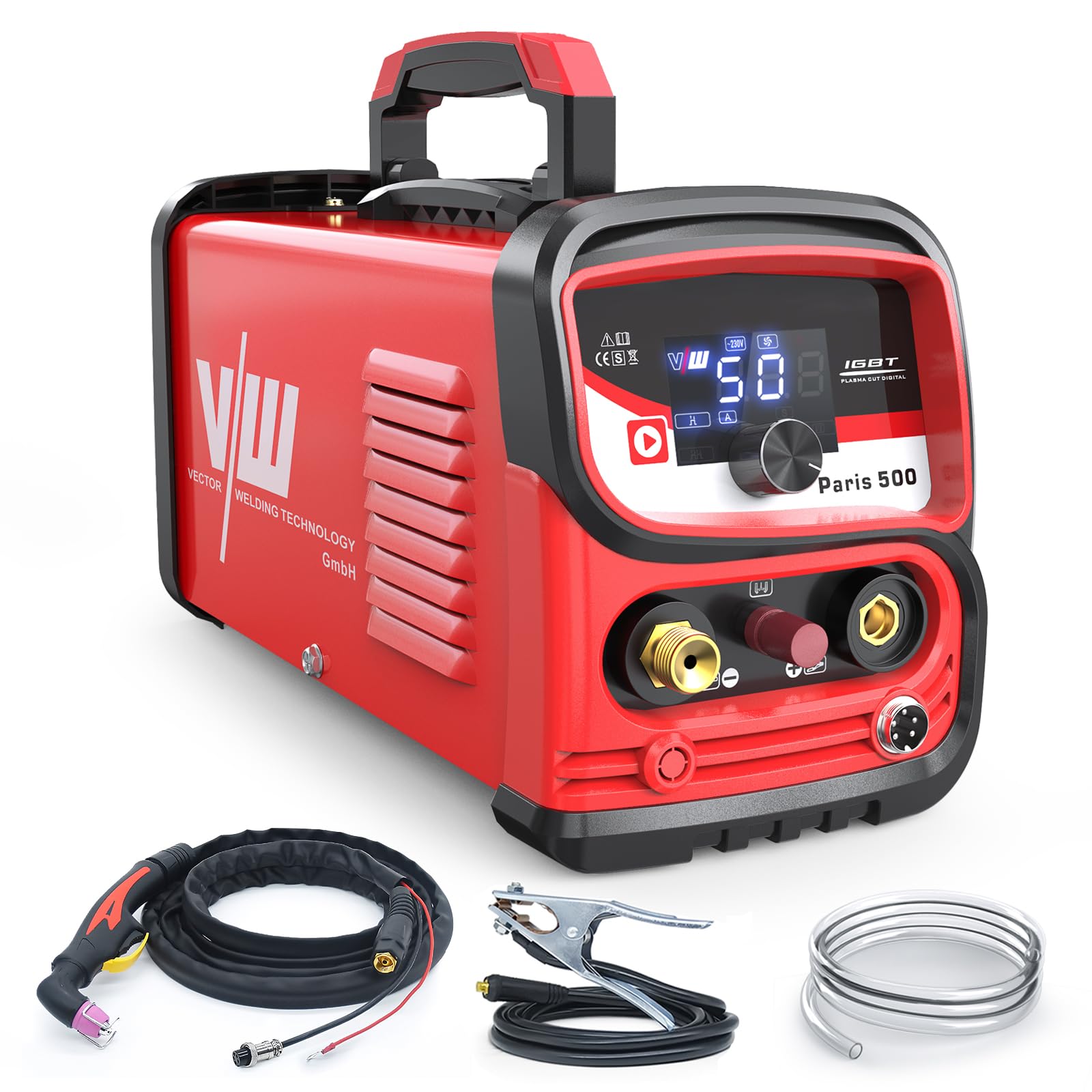VECTOR WELDING Taglierina al plasma da 50 A, accensione ad alta frequenza con inverter IGBT | accensione pilota senza contatto, protezione da sovraccarico, display digitale, raffreddamento forzato, taglio fino a 12 mm