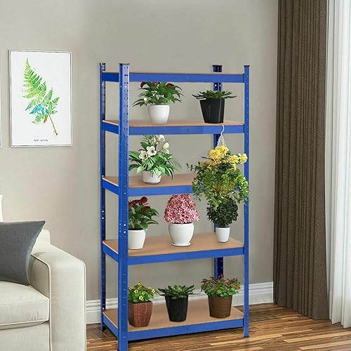 Miniatura 8 de Tangkula Estantes de almacenamiento de metal, estantes utilitarios de acero resistente de 5 niveles con estantes ajustables, montaje sin tornillos,