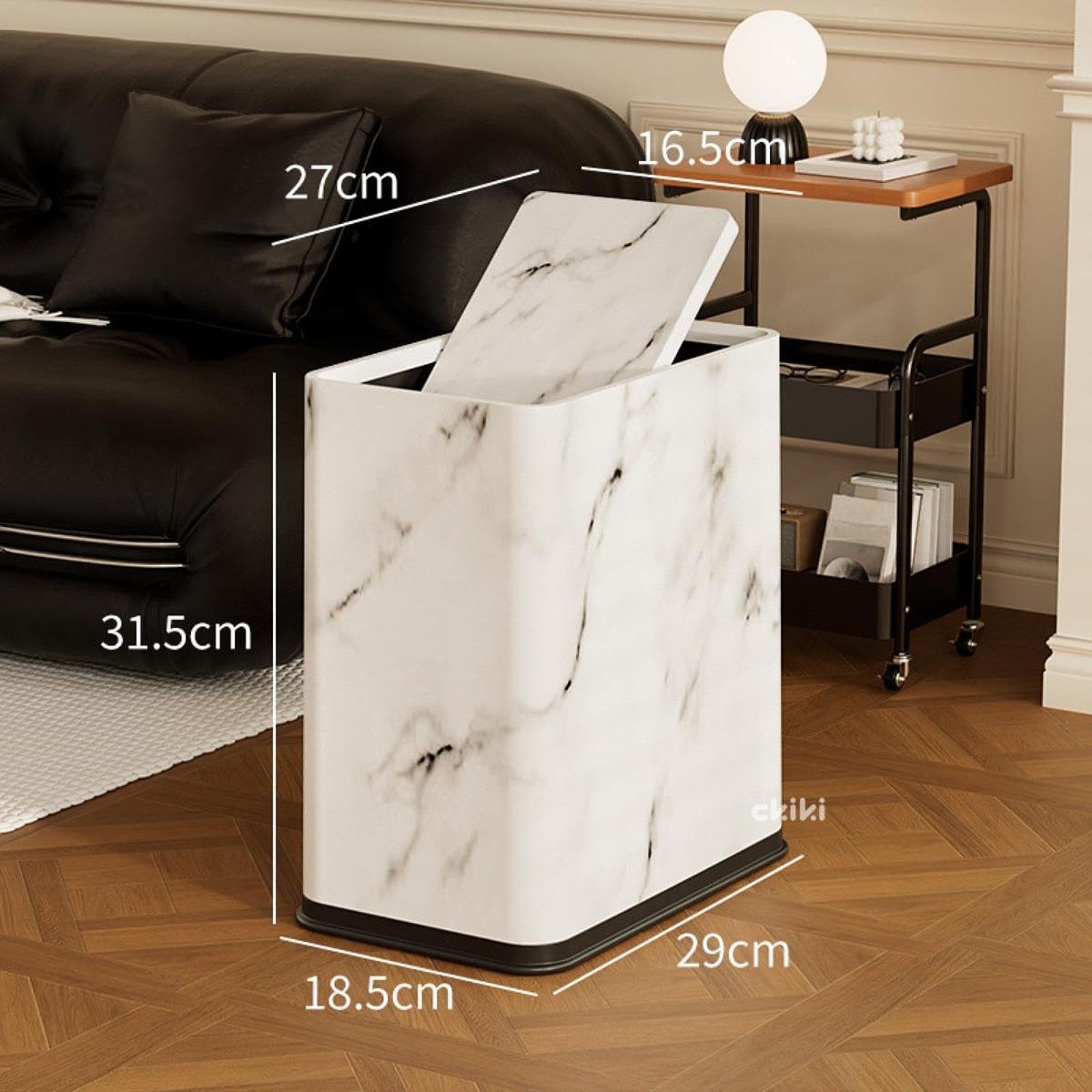 Cubo de Basura de Baño con Tapa Tipo Prensa, Cubo de Basura Delgado, Cubo de Basura Doméstico, Blanco, Individual