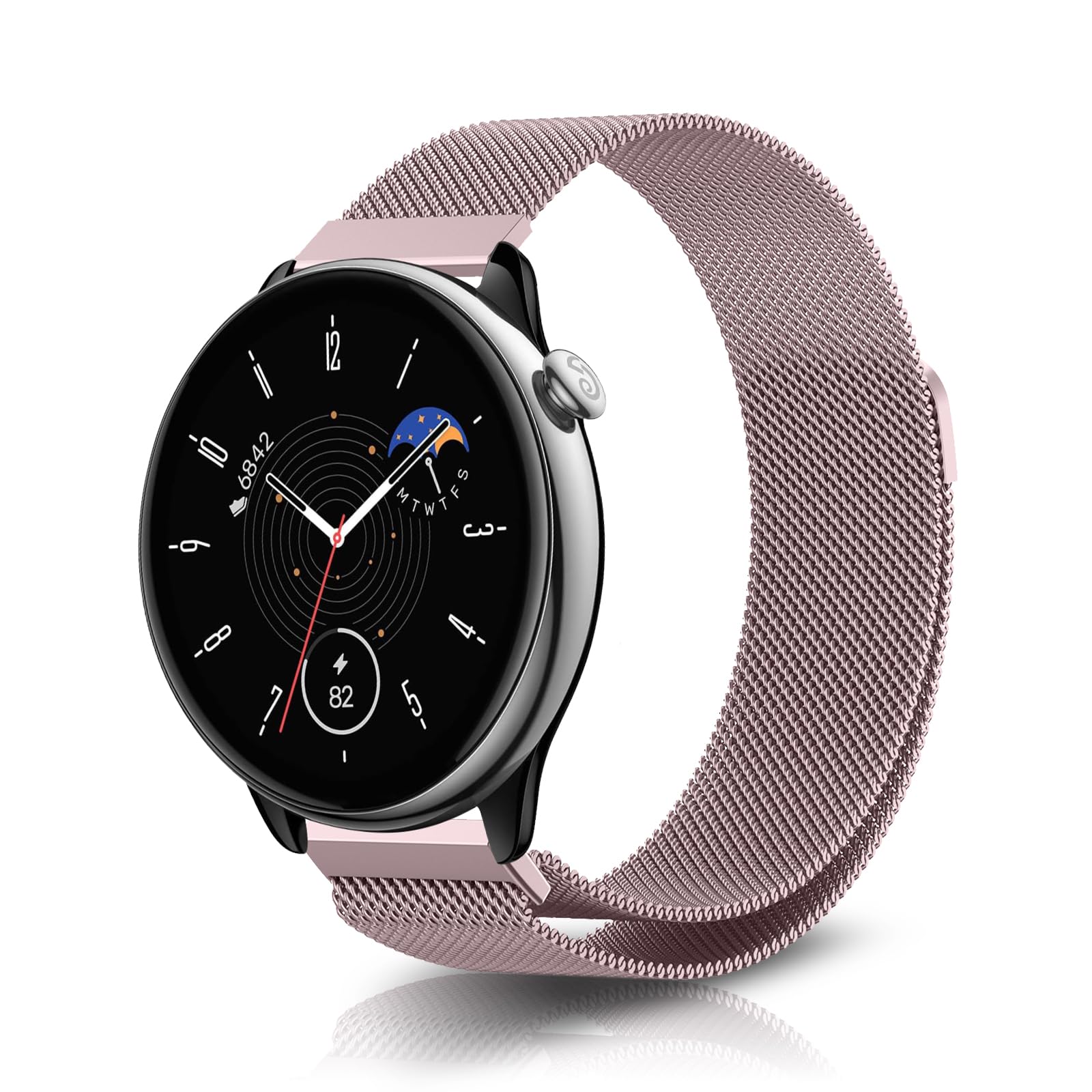 20MM Strap for Amazfit T-Rex 3 Pro 44mm/Active 2 Square/Active 2/Active/GTR Mini, Men Women Stainless Steel Mesh Metal Magnetic Bracelet for Amazfit Bip 3/Bip 3 Pro/GTS 3/2e - Pink