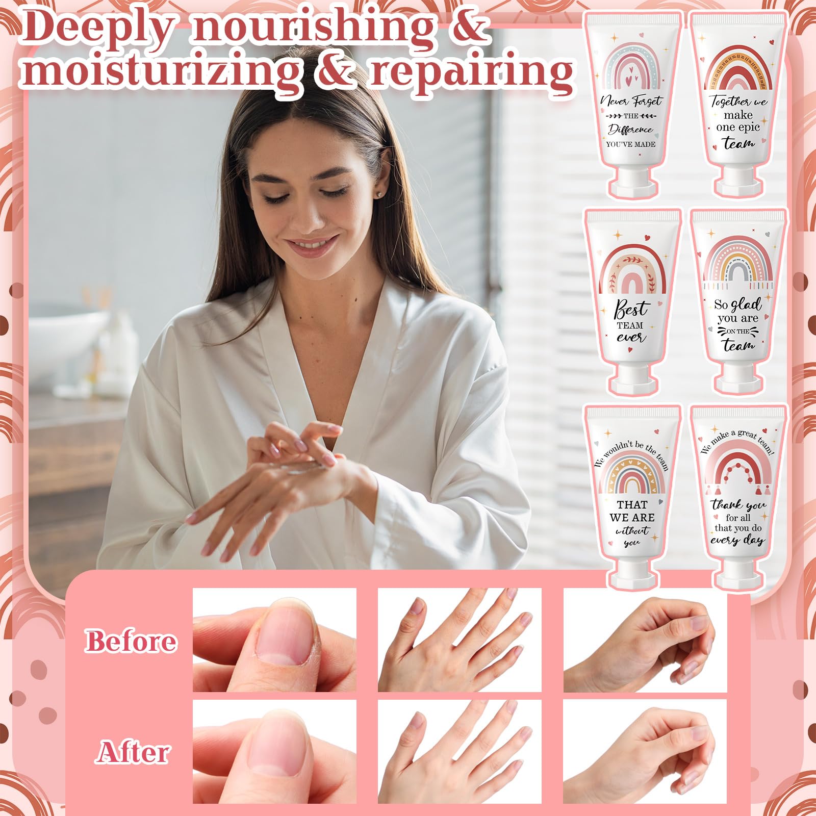 Confezione da 72 creme per le mani formato da viaggio per ringraziare i dipendenti, regalo di ringraziamento, lozione per le mani stile boho arcobaleno, ideale per la festa dell'insegnante