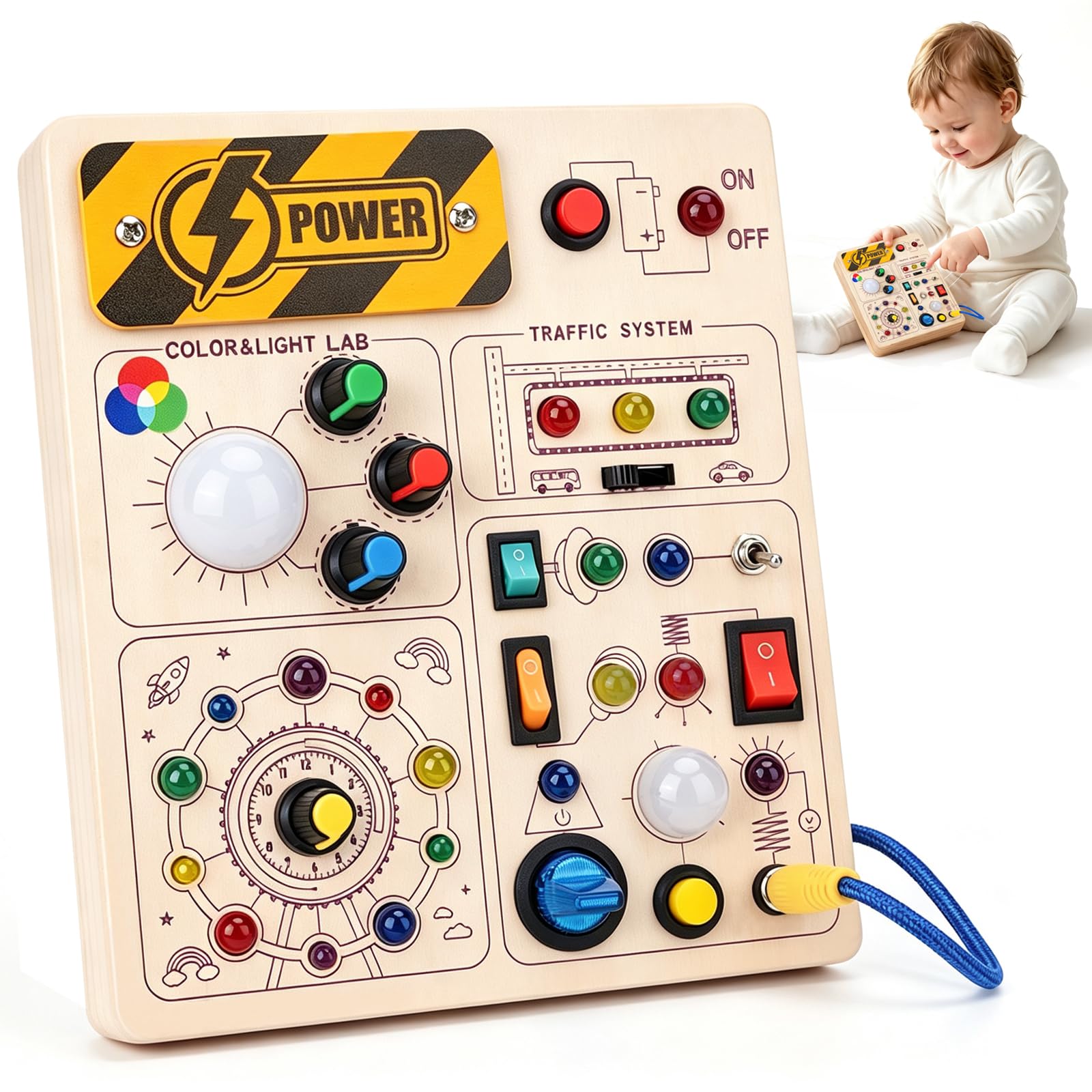 Wooden Busy Board, Montessori Toys &amp; Gifts for 1-2 Year Old Boys Girls