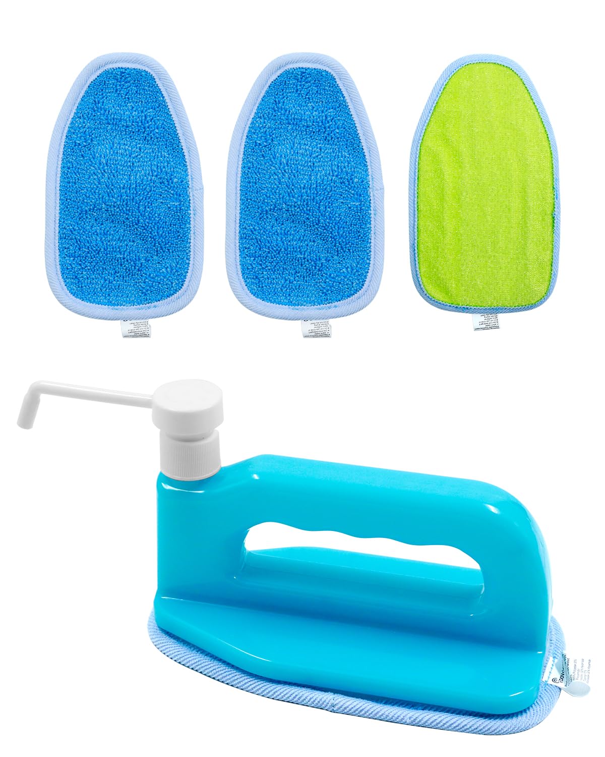 Dovcleing Non-Scratch Kitchen Dish Scrubber with Soap Control Dispenser Cleaning Dish Washer Kit for Kitchen and Household Cleaning, Includes 1 Soap Dispenser & 3 Refill Dishcloth Pads