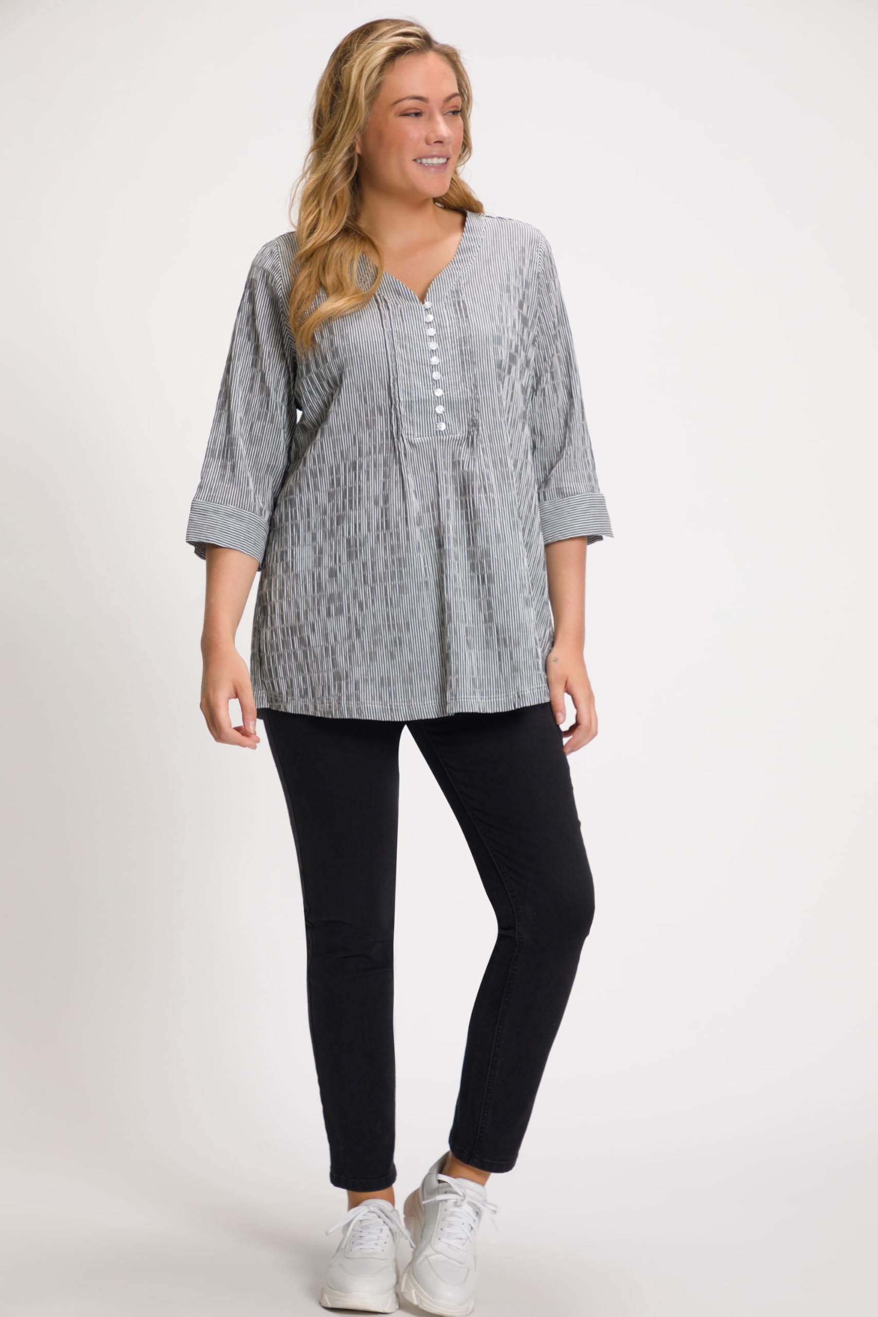 Ulla Popken Femme Grandes Tailles Tunique, Rayures, Structure crépon 797456