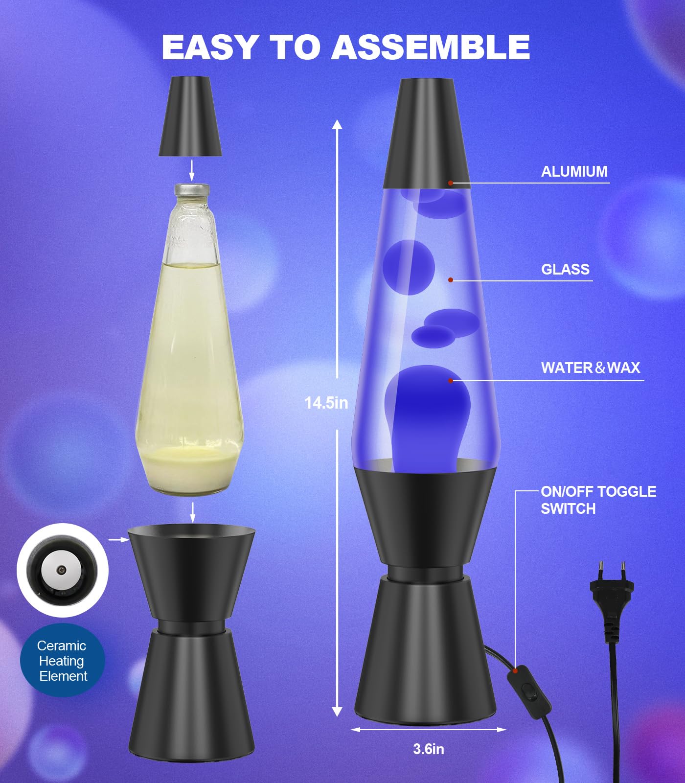 Lampe à lave LED 37cm Lampe à lave changeante liquide blanche et cire blanche Lampe rétro astro pour la décoration de la maison Belle lumière Cadeau pour Noël Pâques, fête des mères, fête des pères