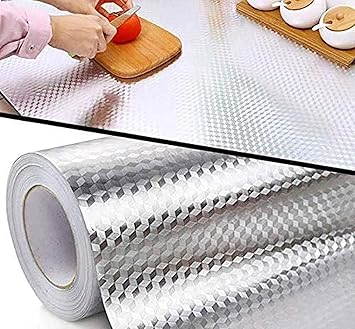 ELTON Kitchen Backsplash Wallpaper Oil Water Proof Heat Resistant Stainless Steel Contact Paper Self Adhesive for Dishwasher Countertop Cabinet Drawer Shelf Liner (30x300cm, Silver Foil Mosaic) - image, photos
