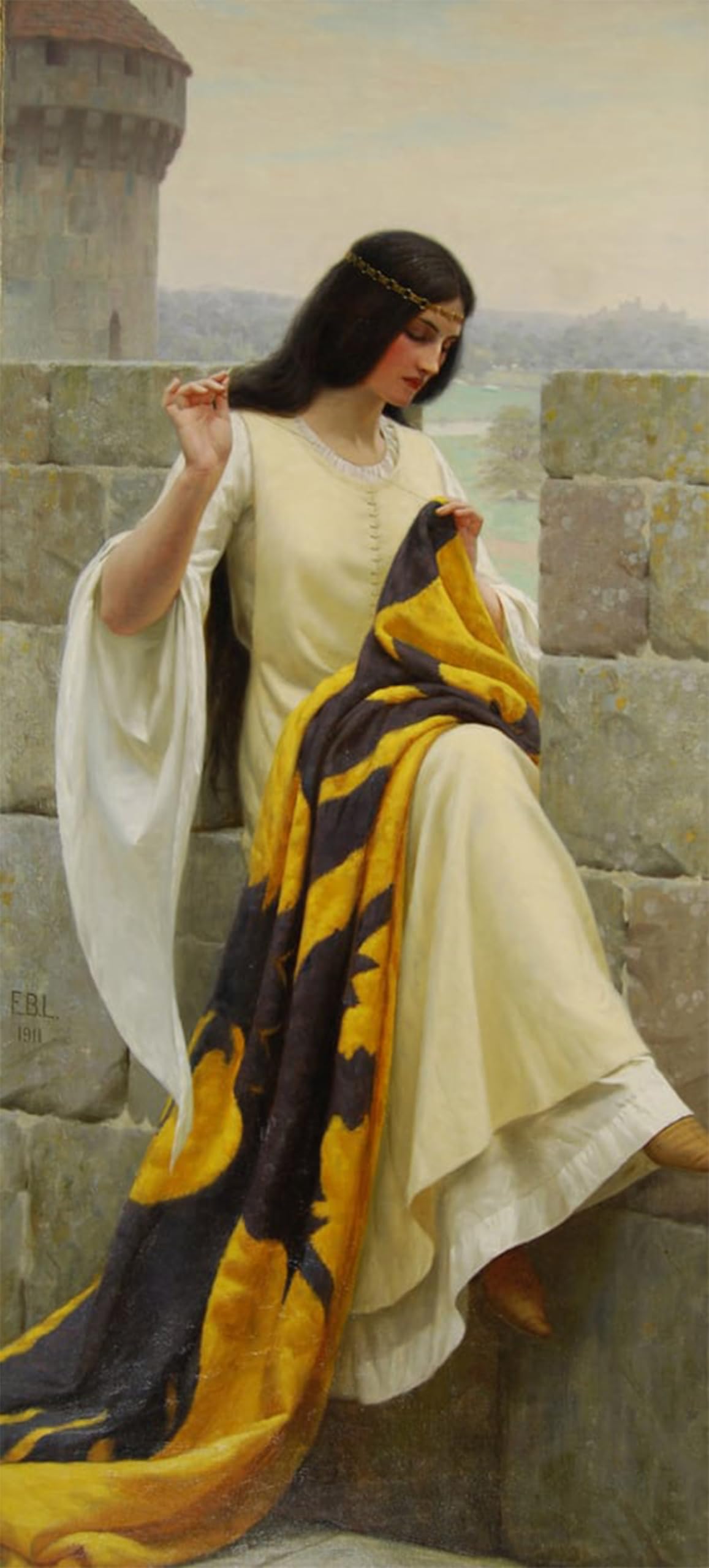 SERENDIPITP Vintage Wall Art Canvas Nordic Poster Canvas Print Picture Stitching the Standard by Edmund Blair Leighton Wall Art Poster for Home Decor 60x90cm