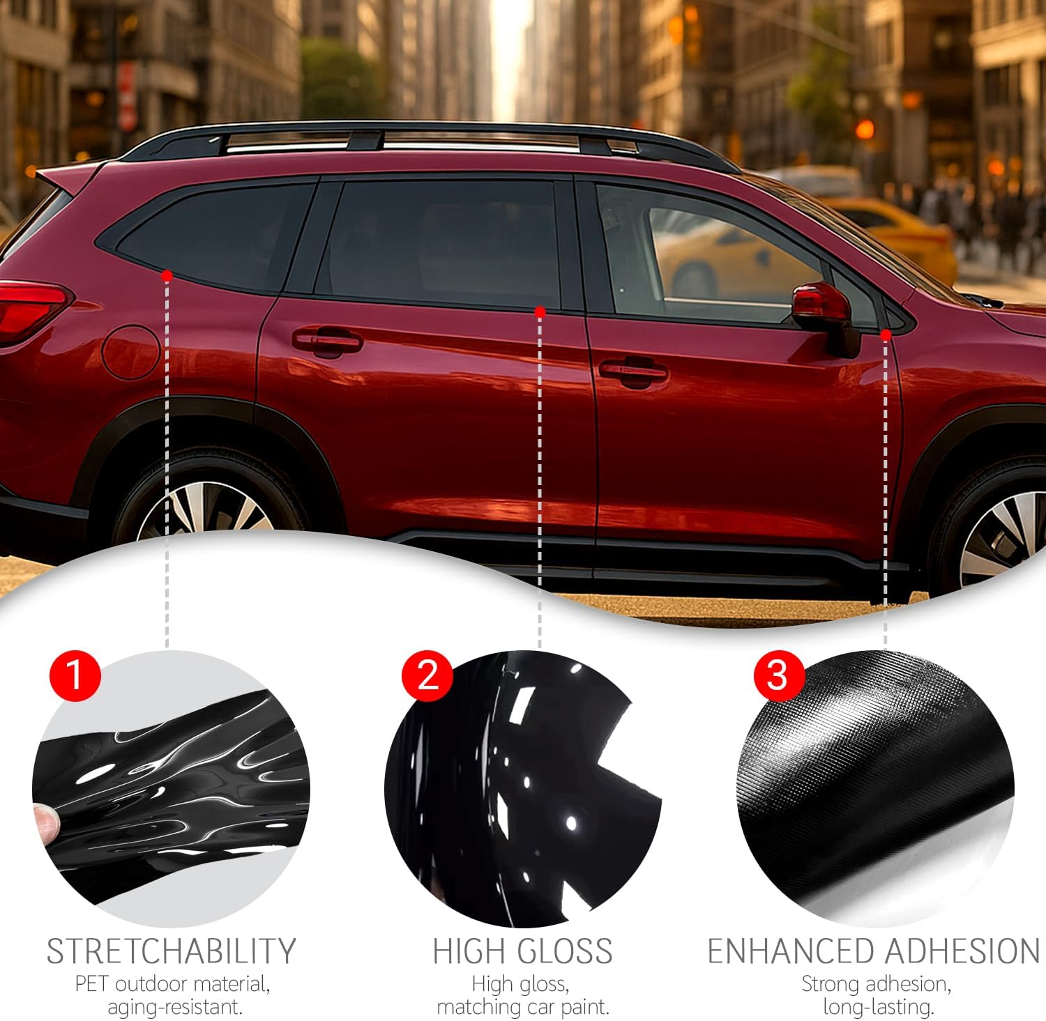Side Window Trim Chrome Delete Vinyl Wrap Overlay fit for 2019 2020 2021 2022 2023 2024 2024 2025 Subaru Ascent Accessories with Blackout Film Gloss Black Kits