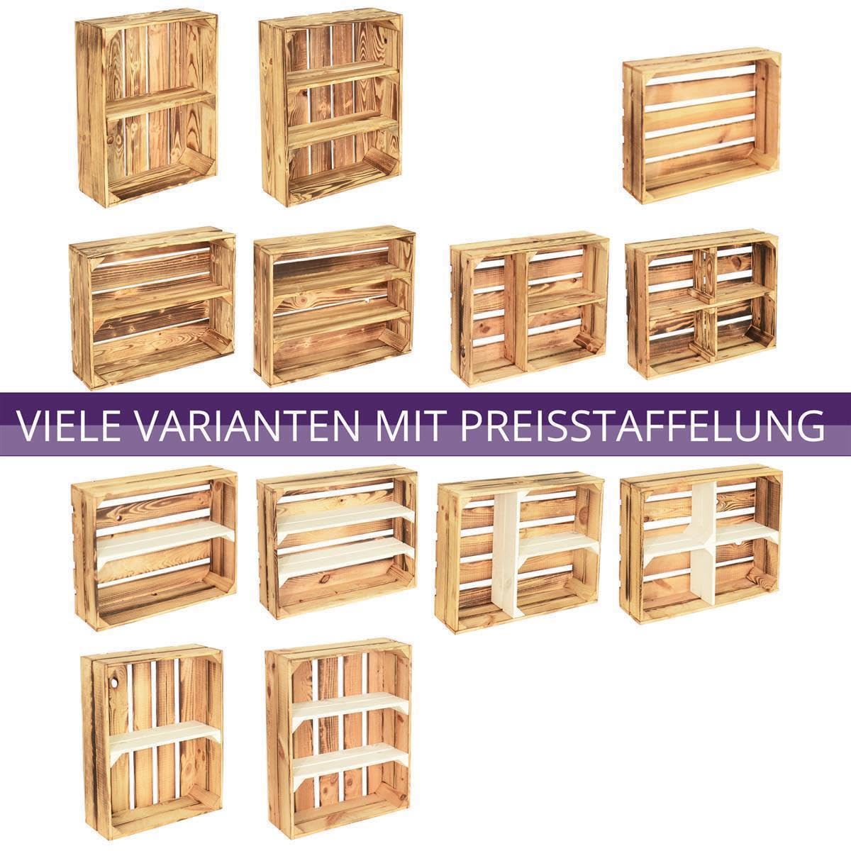 5 Set Holzregal Schmalhanz 50x40x15cm - Hell Geflammt 1x Kurzes Regal