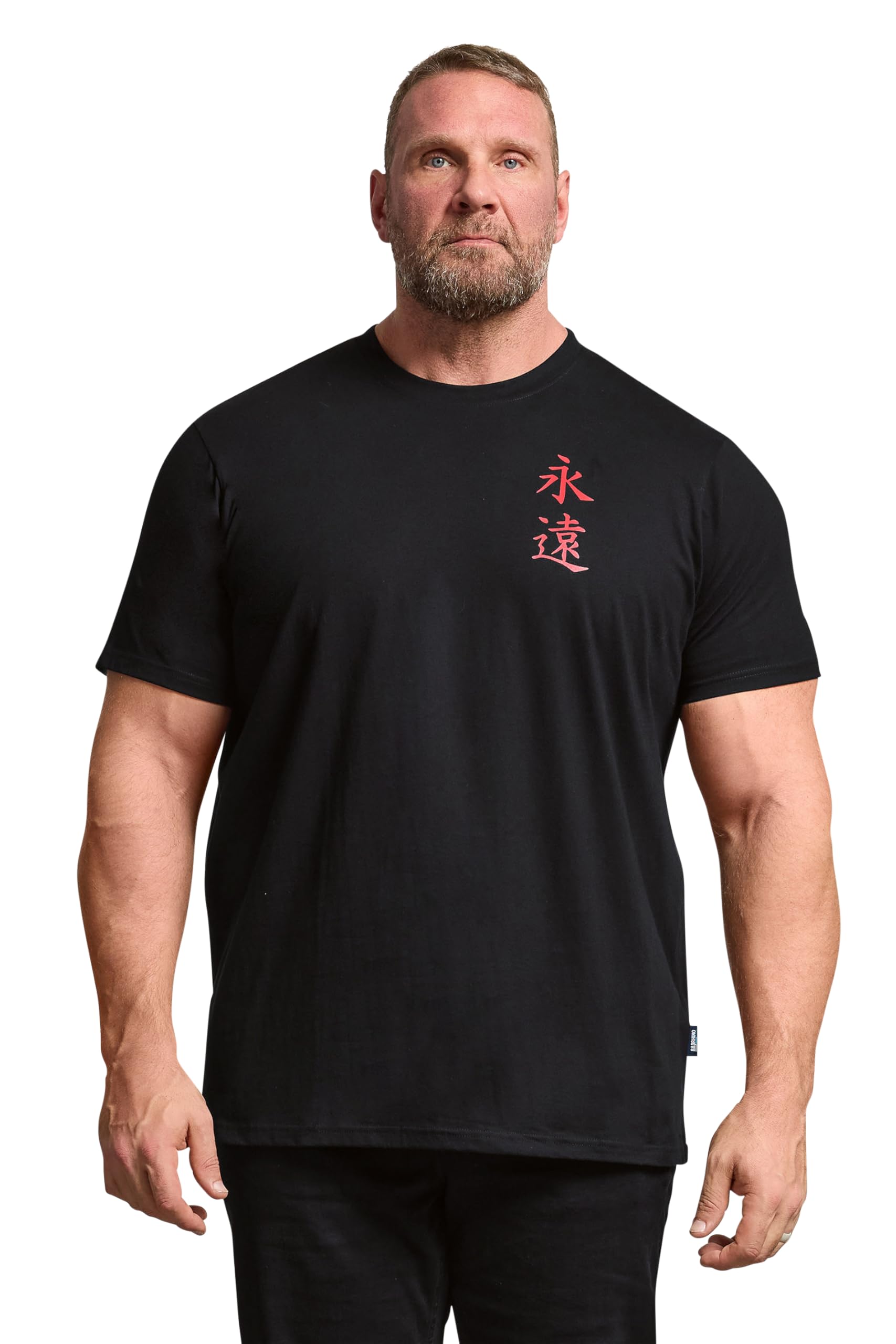 Badrhino Men's Jet Black Big & Tall Black Japanese Graphic T-Shirt - Plus Size Curve