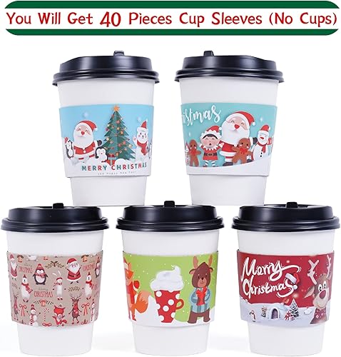 Miniatura 7 de Fundas navideñas para tazas de café, 60 unidades, chocolate caliente, cacao, fundas de papel para tazas de papel, doble capa protectora, bebidas