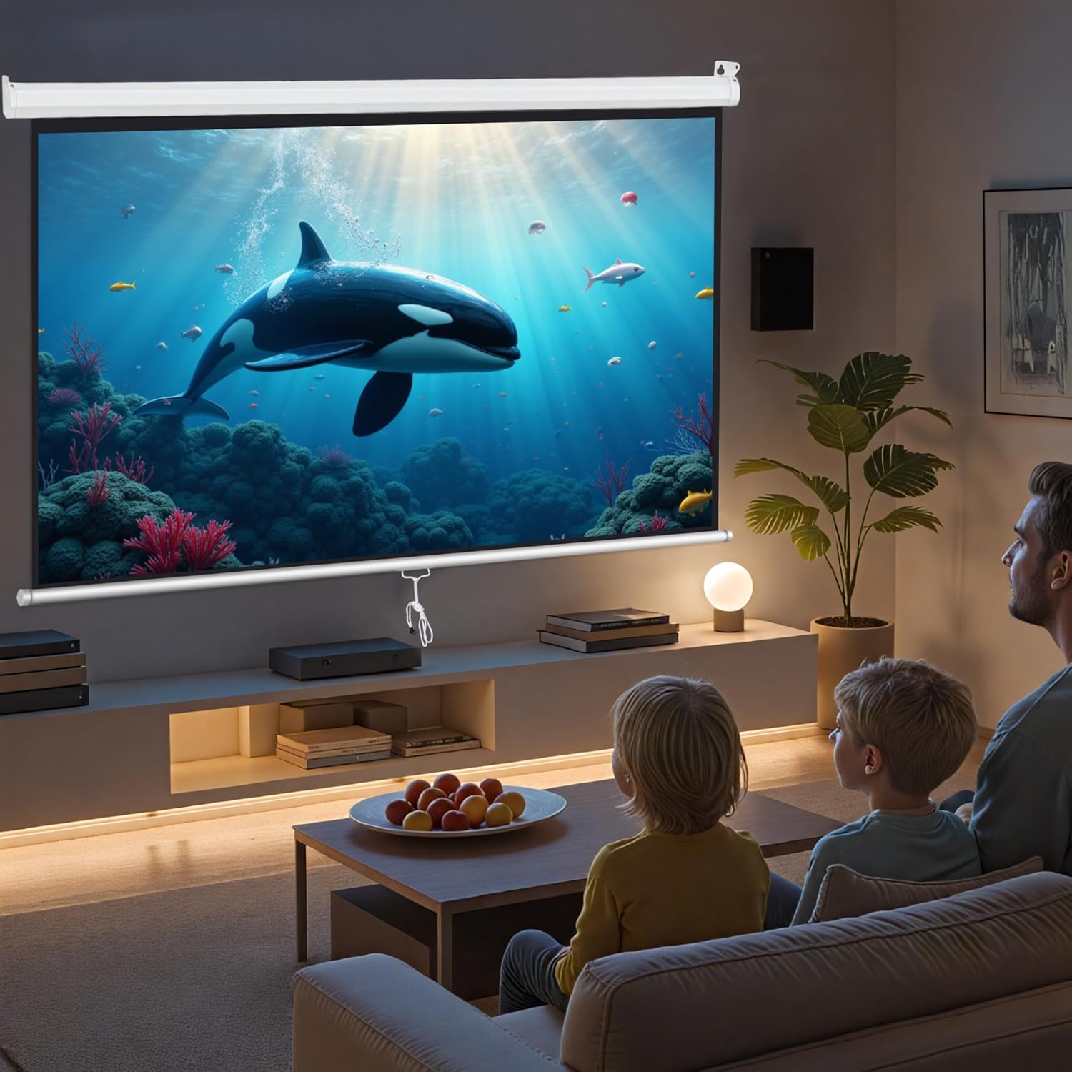 ZENY Portable Projector Screen Pull Down, 72 Inch 4:3 Video Projection Screen Home Theater, Retractable Projector Screen, Moive Screen Indoor Outdoor, Wall Mount (72'' 4:3 White)