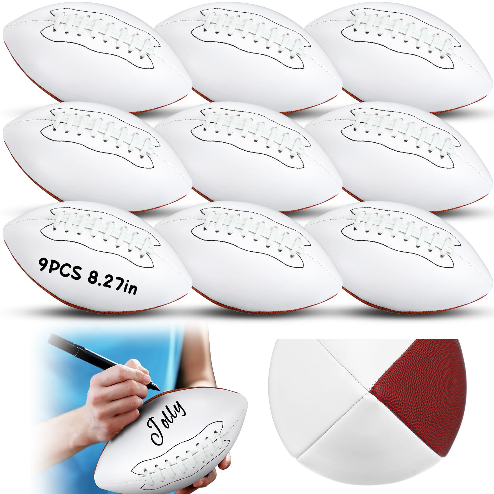 Jenaai 21 cm Autogramm-Fußbälle, blanko, weiße Paneele, offizielle Größe 3, personalisierbar, Teambälle, Trophäe für Rugby-Spiel