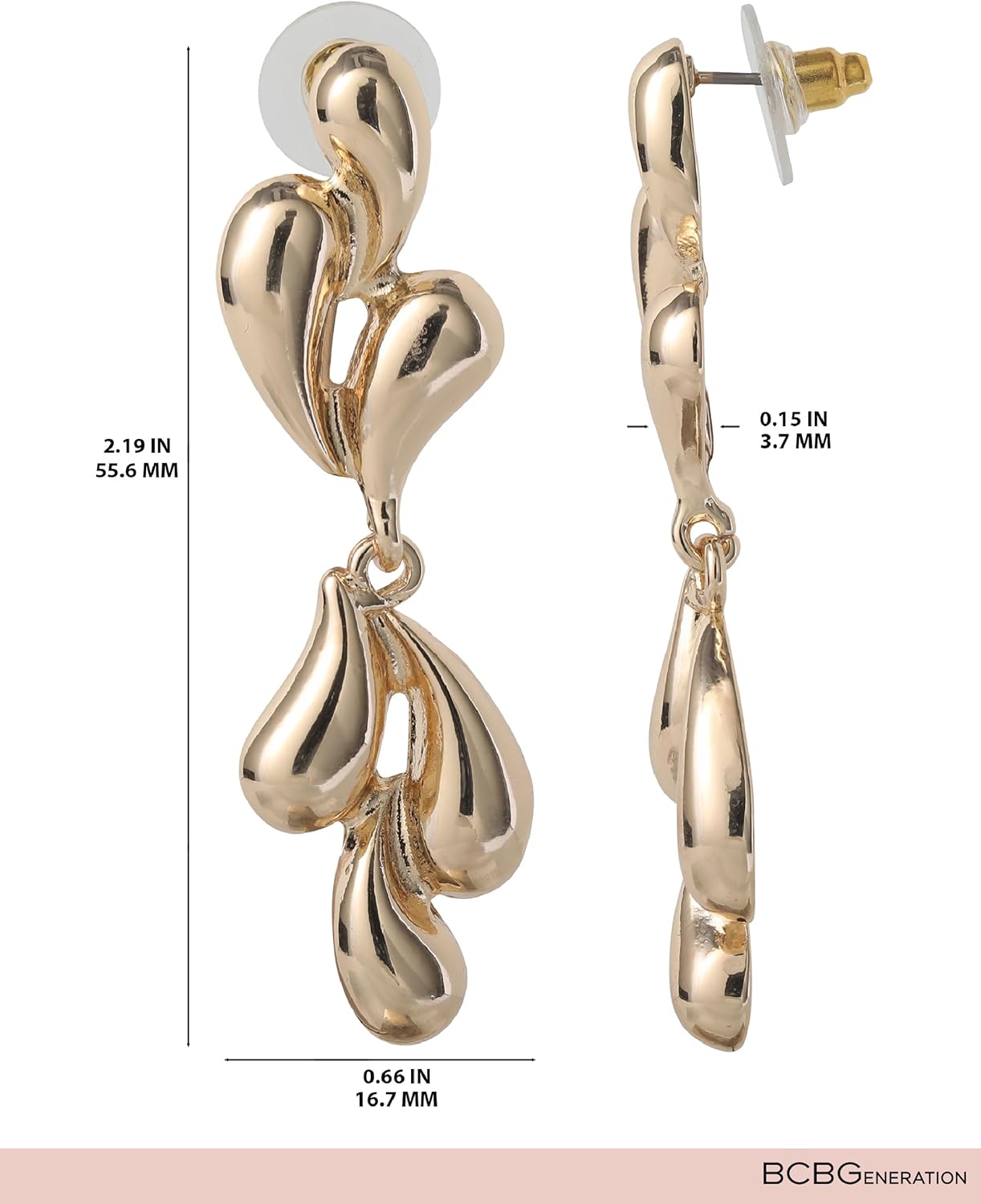 BCBGeneration Squiggle Shape Large Stud Earrings with Dangle Charm, Gold-Tone Drop Earrings for Women - Image 5