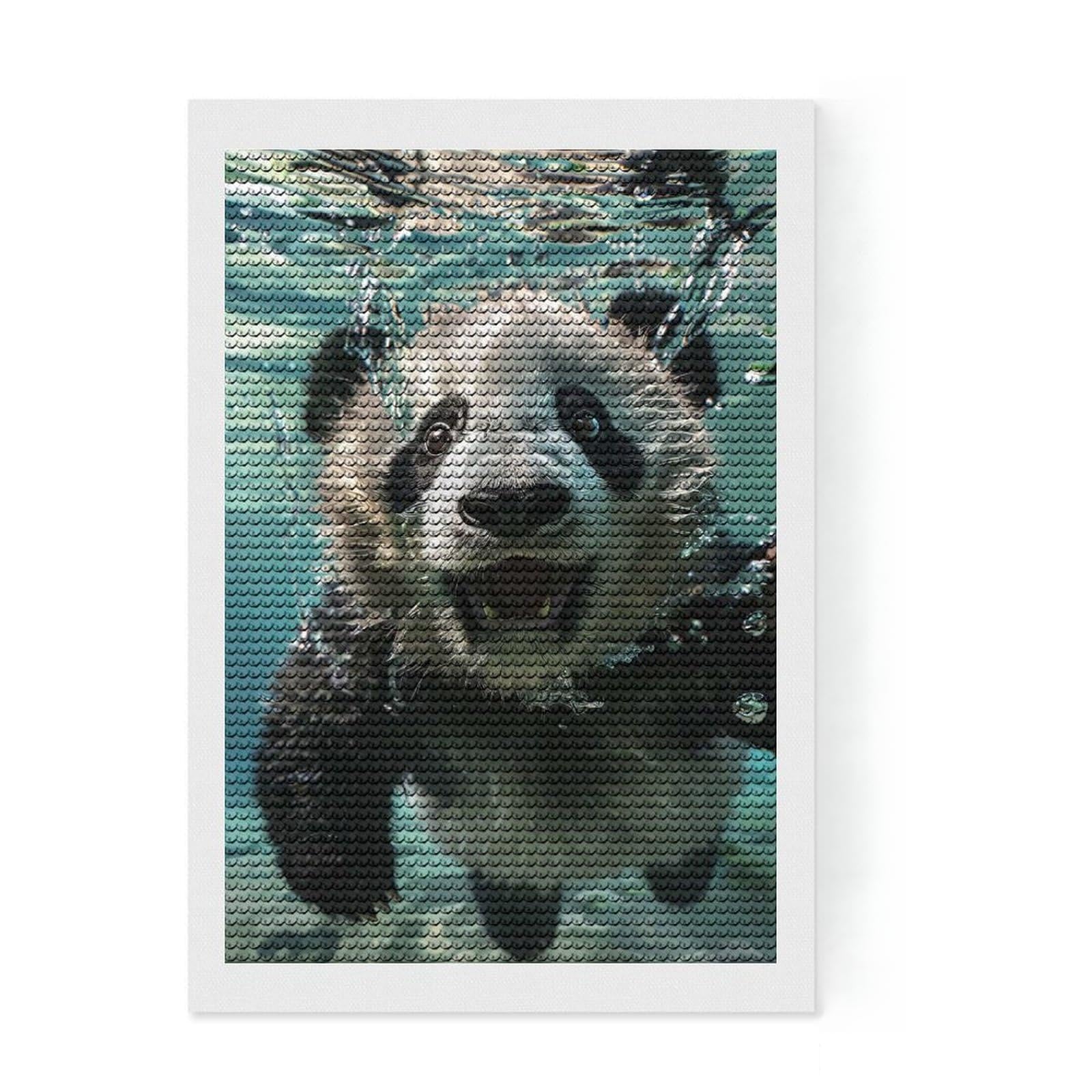 Junmoney Panda Sea Diamond Painting Kit 8"x12", Decorate Your Room, Neat Printed Canvas, Adhesive Canvas, Bedroom Decor