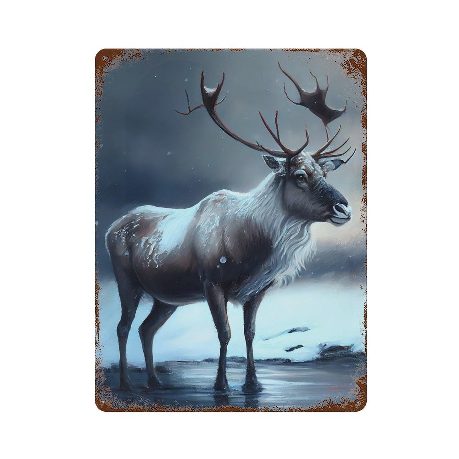 Arctic Reindeer Rusty Metal Tin Sign 15.7"x11.8", Rustic Home Decor for Living Room, Hallway And Home Decor