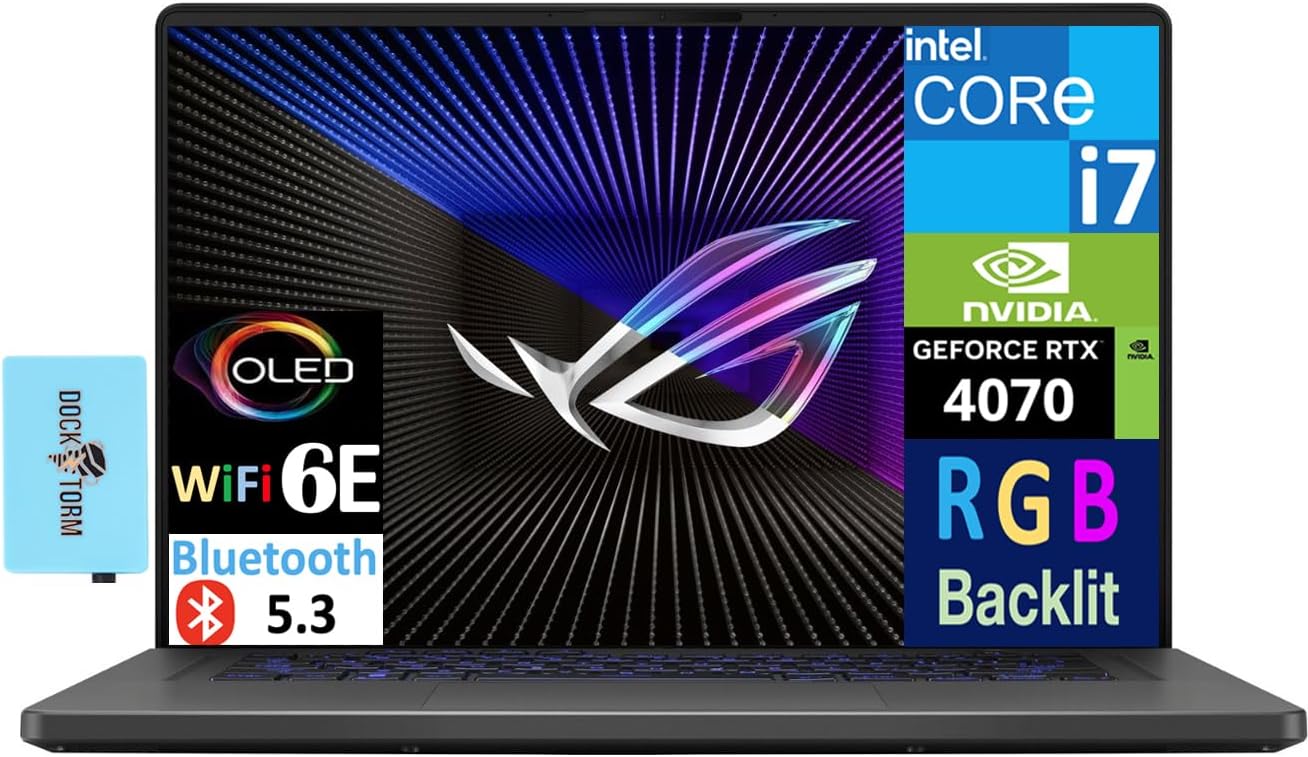 ASUSROG Zephyrus G16 Gaming Laptop 16.0" 165Hz IPS WUXGA Display (Intel i7-13620H, GeForce RTX 4070 8GB, 32GB DDR4, 1TB PCIe SSD, RGB KB, Thunderbolt 4, WiFi 6E, Win 11 Home) w/DKZ USB Port Expander
