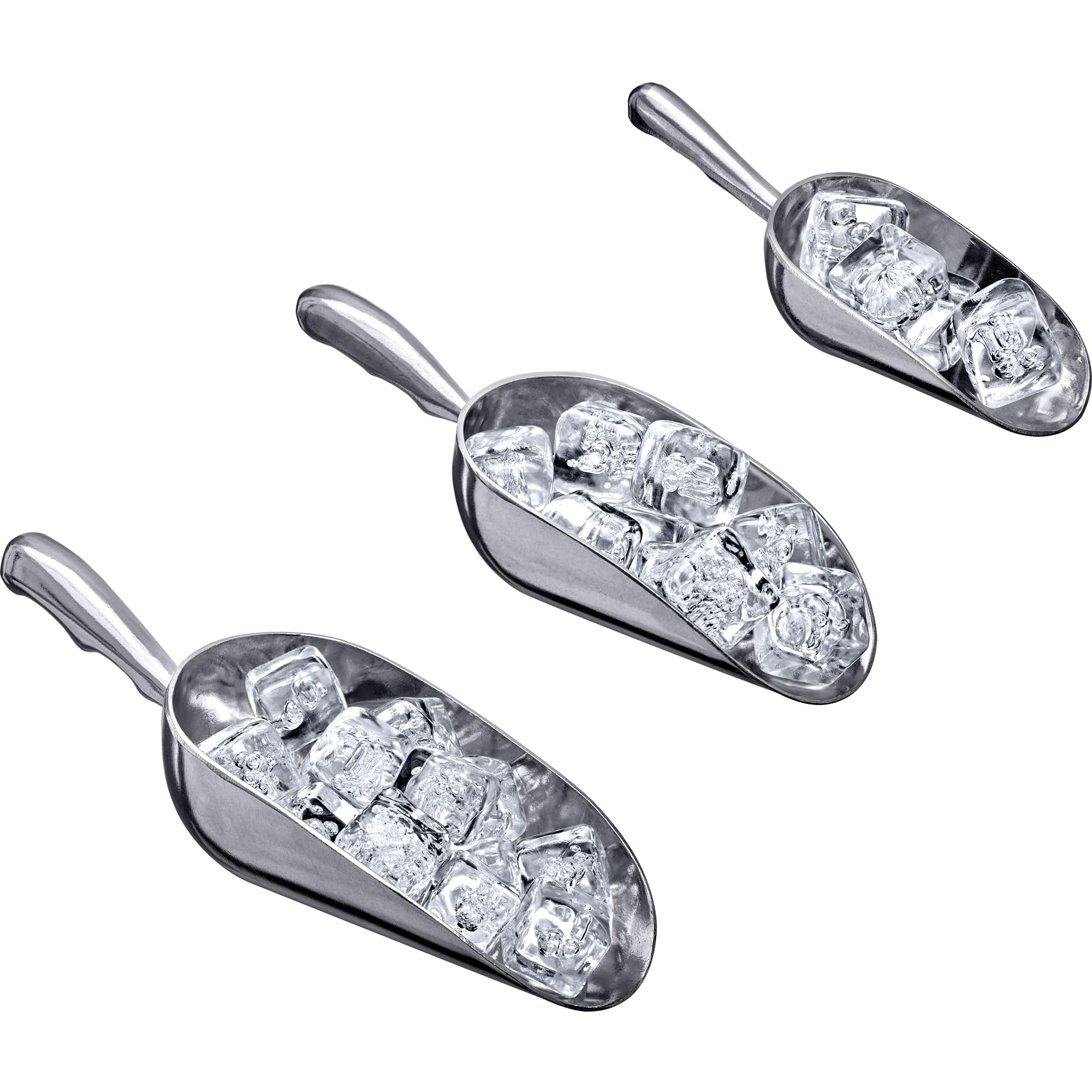 Amazing Abby - Elsa - Aluminum Ice Scoops (3-Piece Set), Cast Aluminum Utility Scoops, 5/12/24-Ounce Capacity, Food-Grade, Good for Home and Commercial Use, NOT Dishwasher-Safe, Hand-Wash Recommended