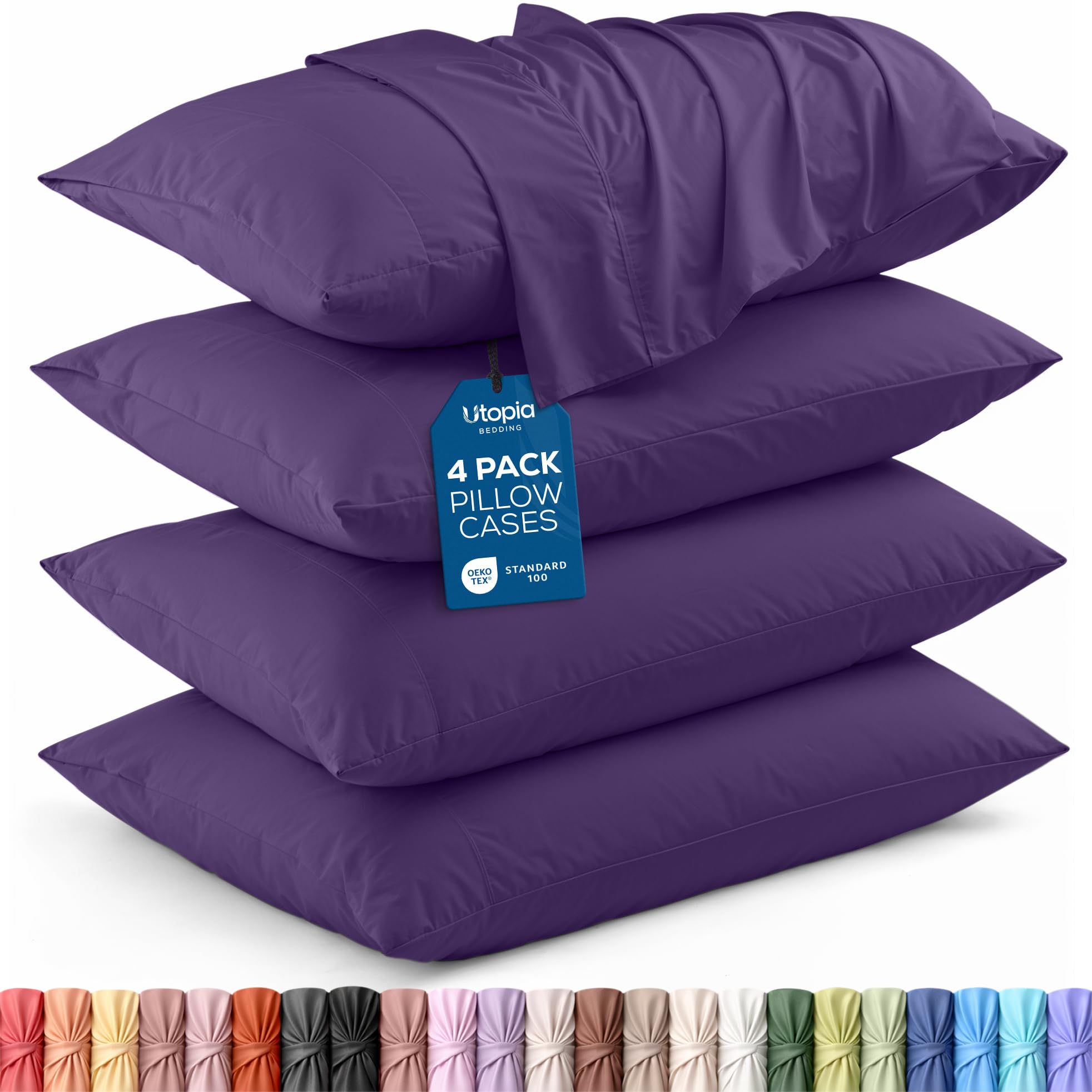 Utopia Bedding Standard Pillowcases - 4 Pack - Envelope Closure - Soft Brushed Microfiber Fabric - Shrinkage and Fade Resistant Pillow Covers Standard Size 20 X 26 Inches (Standard, Egg Plant) — image 1
