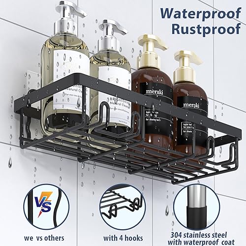 Miniatura 5 de Paquete de 5 organizadores de ducha para ducha interior, cesta adhesiva de almacenamiento de pared de baño resistente al óxido, soporte para champú