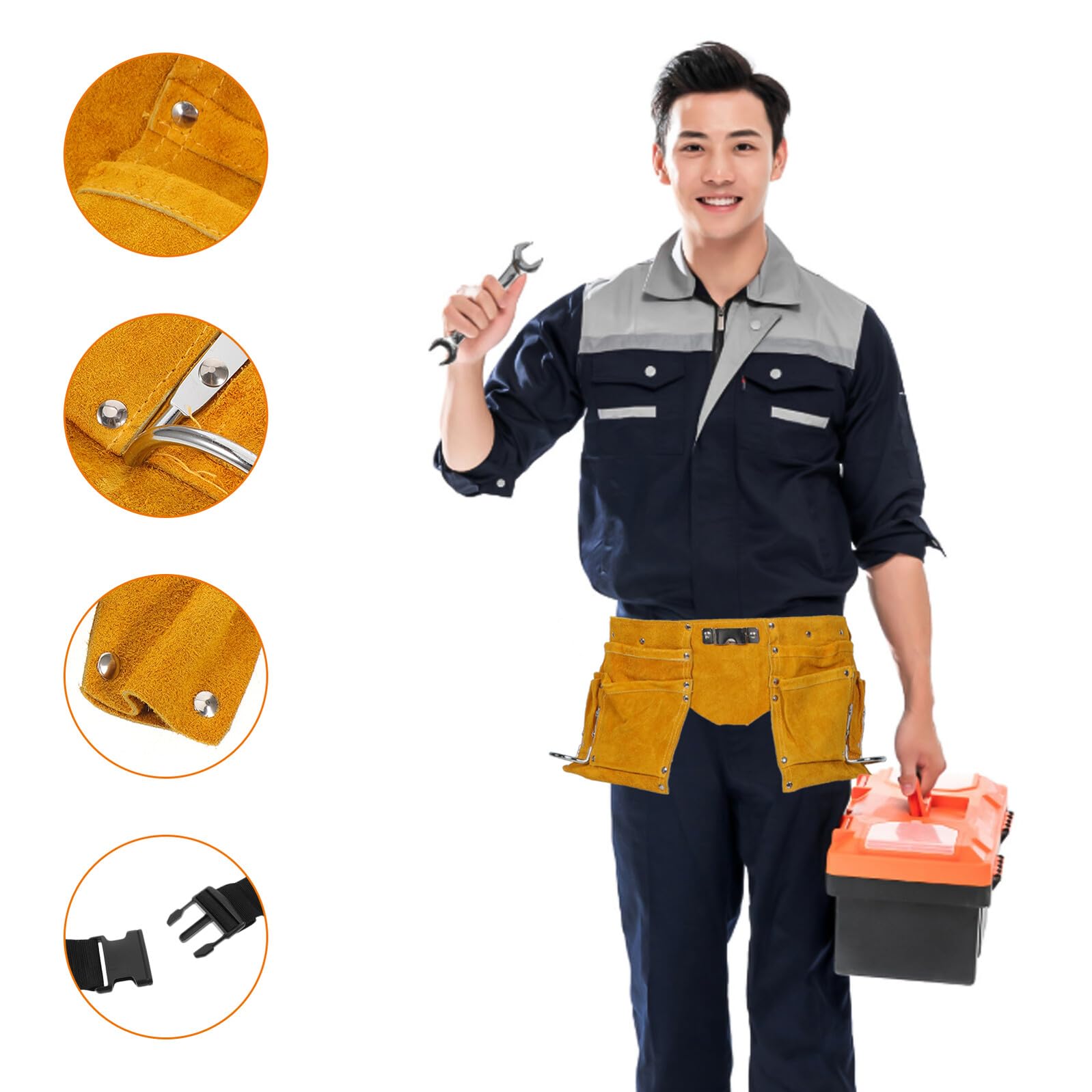 Toddmomy Ceinture Porte-Outils en Cuir Véritable pour Électricien Sacoche de Taille à Double Compartiment Rangement Sécurisé avec Boucles Renforcées Organiseur D’Outils Pratique pour